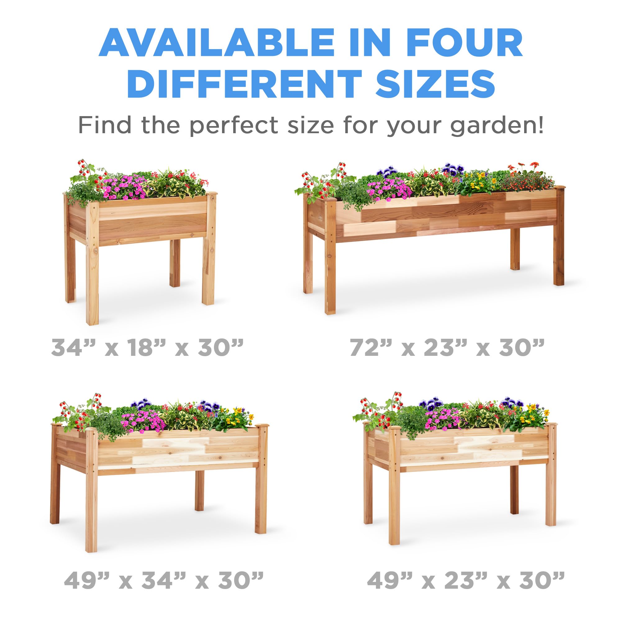 Jumbl, Cedar Raised Garden Bed, Elevated Wood Planter for Growing Fresh Herbs, Vegetables, Flowers, Succulents - 34x18x30” Red 34x18x30 U1