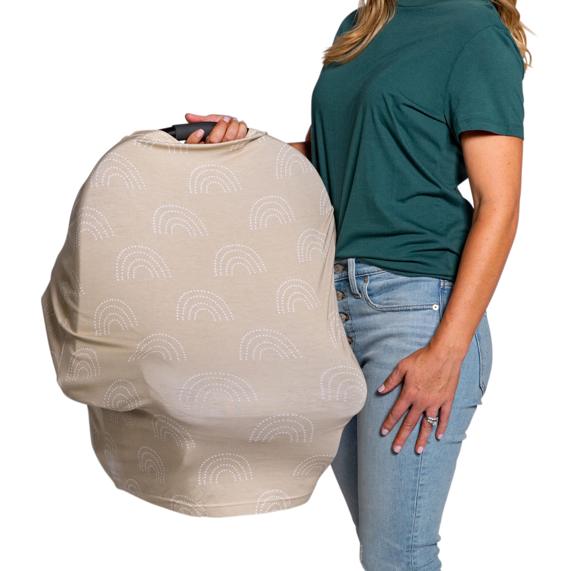 J.L. Childress 4-in-1 Multi-Use Cover - Stretchy Car Seat Canopy and Privacy Cover, Breastfeeding Nursing Cover ( Dot Rainbow ) Dot Rainbow  U1