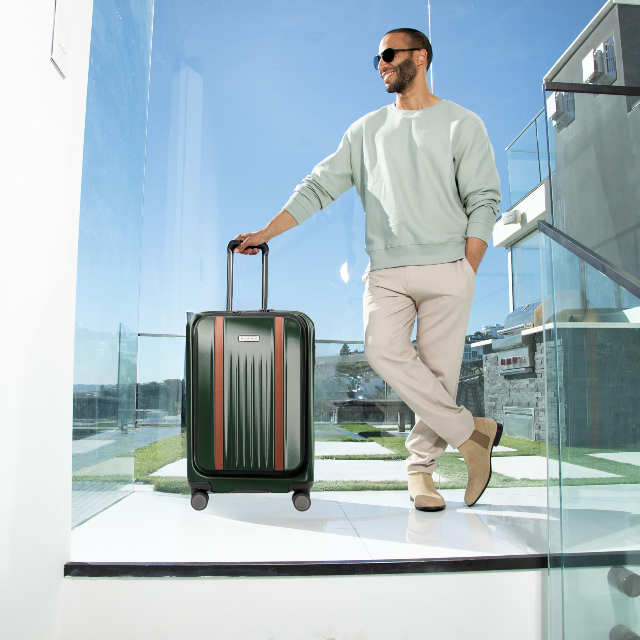 Ricardo Beverly Hills Montecito 2.0 Hardside with Dual Spinning Wheels, Expandable with Comfort Grip for Easy Packing and Moving, Men and Women ( Hunter Green , Fast-Access Carry-On 20-Inch ) Hunter Green Fast Access Carry On 20 Inch U1