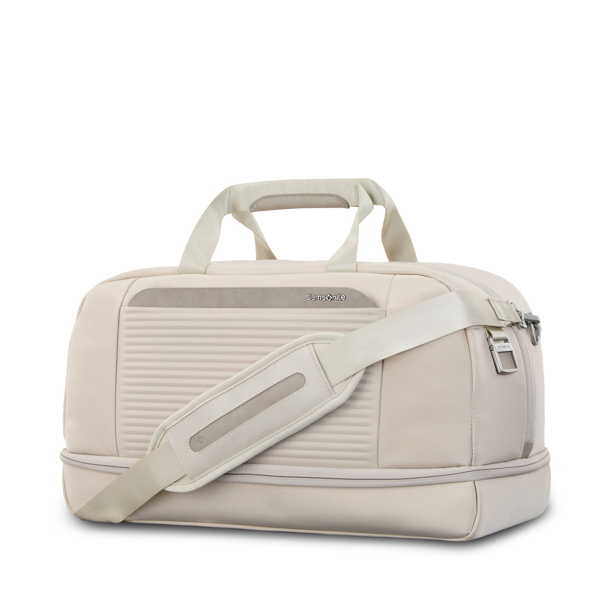 Samsonite Paralux Weekender Duffel Bag, Travel Carry-On Bag with Wide Opening, Drop-Bottom Shoe & Laundry Compartment, AirTag Holder, StackIt Strap - Business & Leisure Travel Bag ( Stone Grey , One Size ) Stone Grey One Size U1