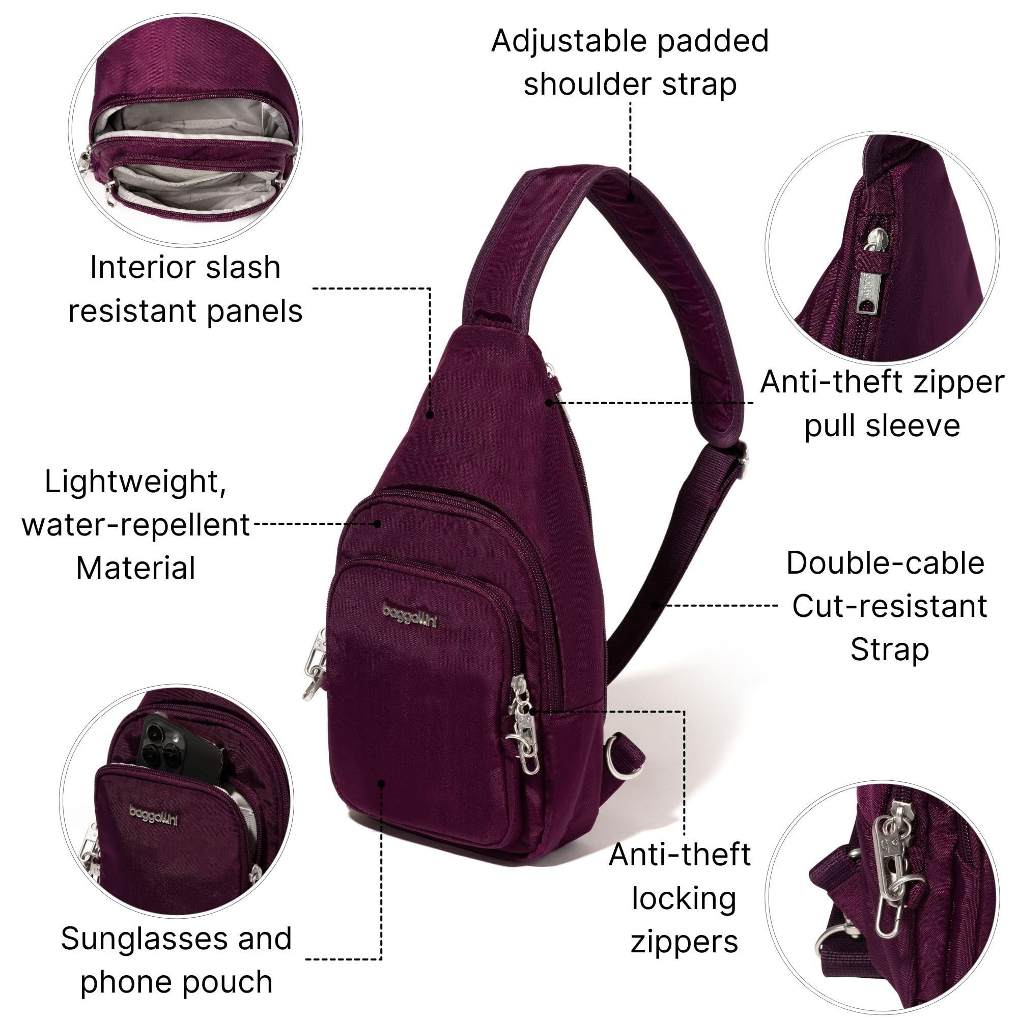 Baggallini Securtex Anti-Theft Daytripper Sling ( Mulberry , One Size ) Mulberry One Size U1