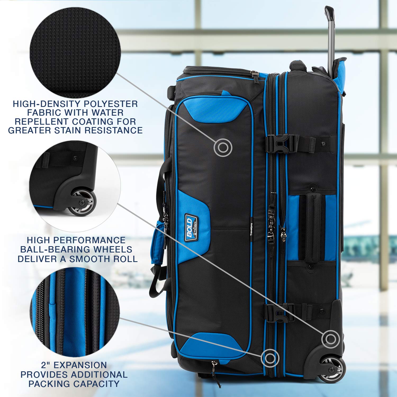 Travelpro Bold Drop Bottom Wheeled Rolling Duffel Bag ( Blue/Black , 30-Inch ) Blue/Black 30 Inch U6