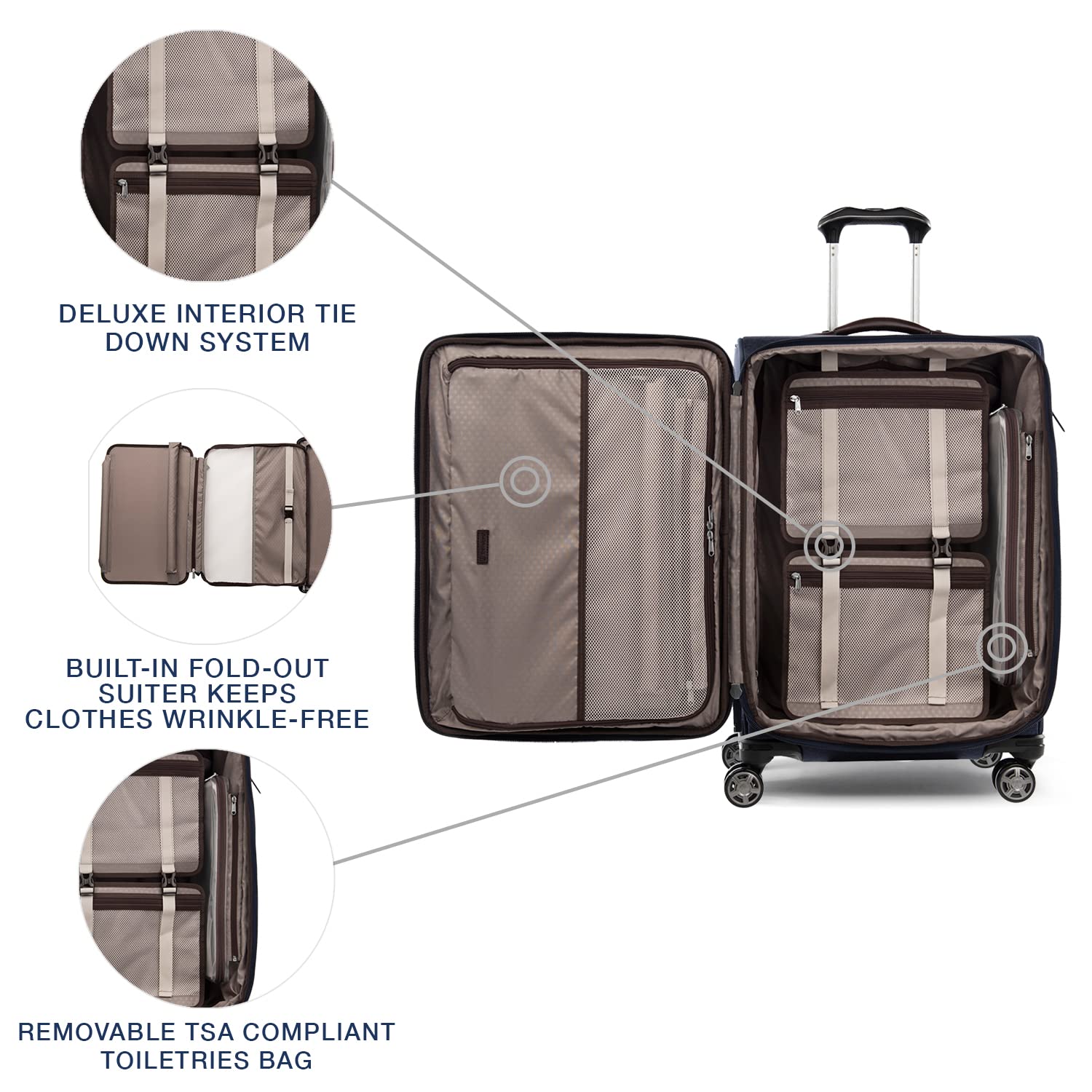 Travelpro Platinum Elite Softside Expandable Checked Luggage, 8 Wheel Spinner Large Suitcase, TSA Lock, Men and Women ( True Navy Blue , Checked-Medium 25-Inch ) True Navy Blue Checked Medium 25 Inch U3