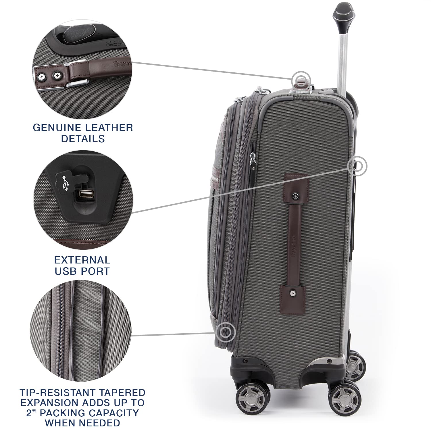 Travelpro Platinum Elite Softside Expandable Checked Luggage, 8 Wheel Spinner Large Suitcase, TSA Lock, Men and Women ( Vintage Grey , Carry-On 21-Inch ) Vintage Grey Carry On 21 Inch U7