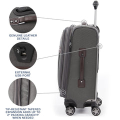 Travelpro Platinum Elite Softside Expandable Checked Luggage, 8 Wheel Spinner Large Suitcase, TSA Lock, Men and Women ( Vintage Grey , Carry-On 21-Inch ) Vintage Grey Carry On 21 Inch U7