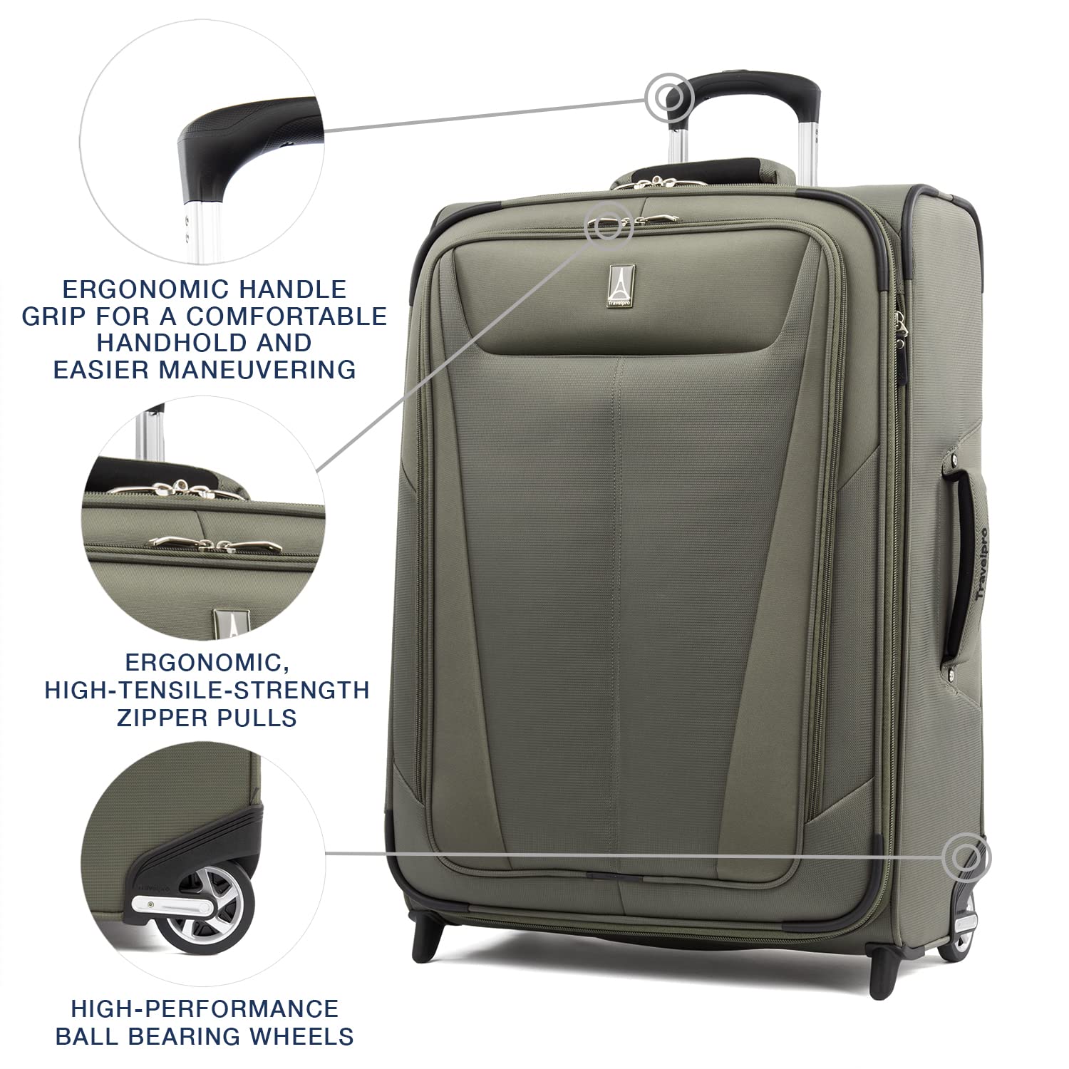 Travelpro Maxlite 5 Softside Expandable Upright 2 Wheel Luggage, Lightweight Suitcase, Men and Women Slate Green Checked Medium 26 Inch U2