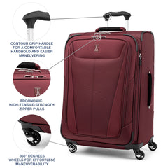 Travelpro Maxlite 5 Softside Expandable Luggage with 4 Spinner Wheels, Lightweight Suitcase, Men and Women Burgundy Checked Medium 25 Inch U13
