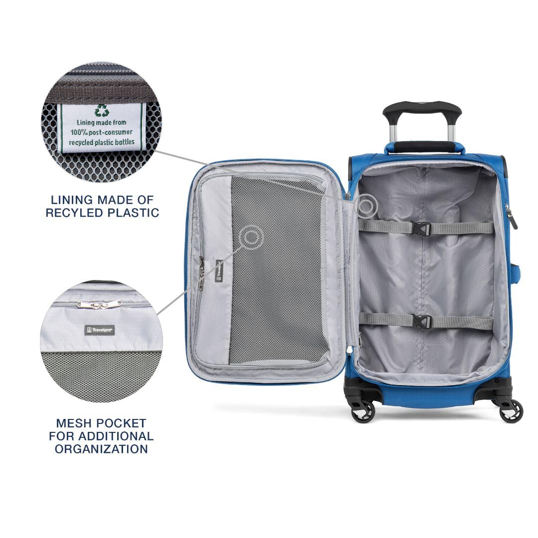 Travelpro Maxlite 5 Softside Expandable Luggage with 4 Spinner Wheels, Lightweight Suitcase, Men and Women ( Azure Blue , Carry-on 21-Inch ) Azure Blue Carry On 21 Inch U1