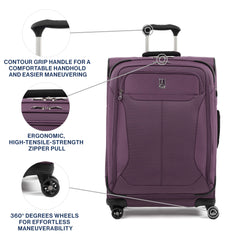 Travelpro Tourlite Softside 25" Expandable Luggage with 4 Spinner Wheels, Lightweight Suitcase, Checked Medium ( Deep Purple , Checked-Medium 25-Inch ) Deep Purple Checked Medium 25 Inch U10