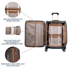 Travelpro Platinum Elite Softside Expandable Checked Luggage, 8 Wheel Spinner Large Suitcase, TSA Lock, Men and Women ( Coastal Blue , Checked-Medium 25-Inch ) Coastal Blue Checked Medium 25 Inch U1