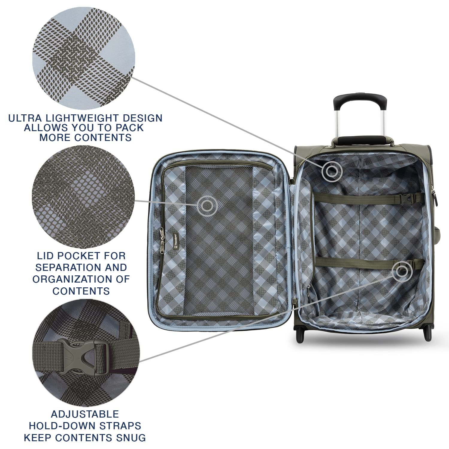 Travelpro Maxlite 5 Softside Expandable Upright 2 Wheel Luggage, Lightweight Suitcase, Men and Women Slate Green Carry On 20 Inch U3