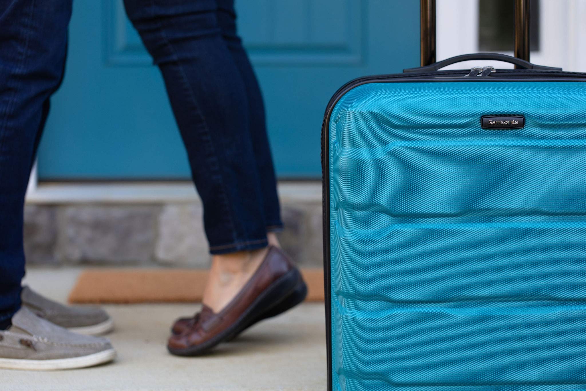 Samsonite Omni Pc Hardside Expandable Luggage with Spinner Wheels Caribbean Blue Checked Large 28 Inch U24
