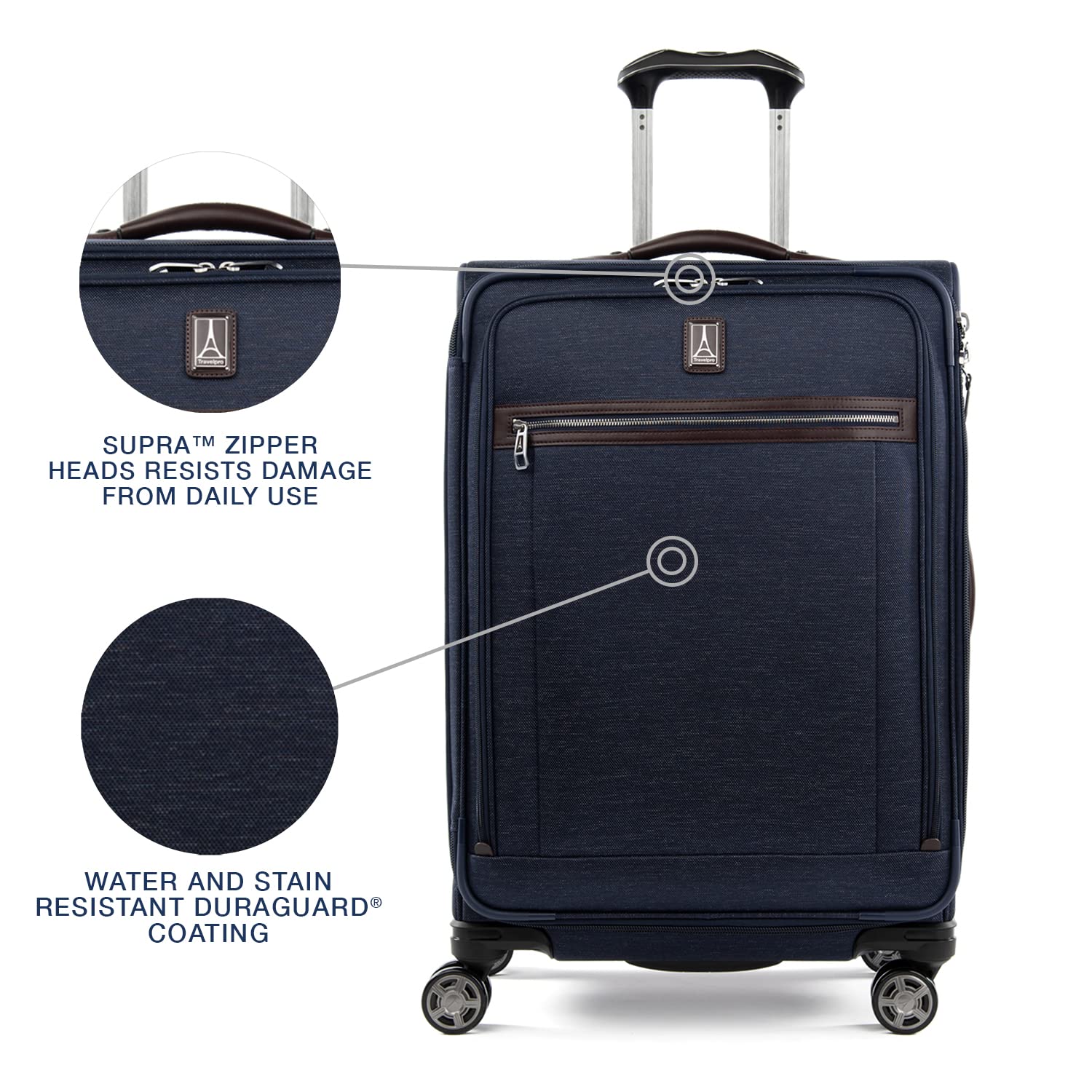 Travelpro Platinum Elite Softside Expandable Checked Luggage, 8 Wheel Spinner Large Suitcase, TSA Lock, Men and Women ( True Navy Blue , Checked-Medium 25-Inch ) True Navy Blue Checked Medium 25 Inch U4
