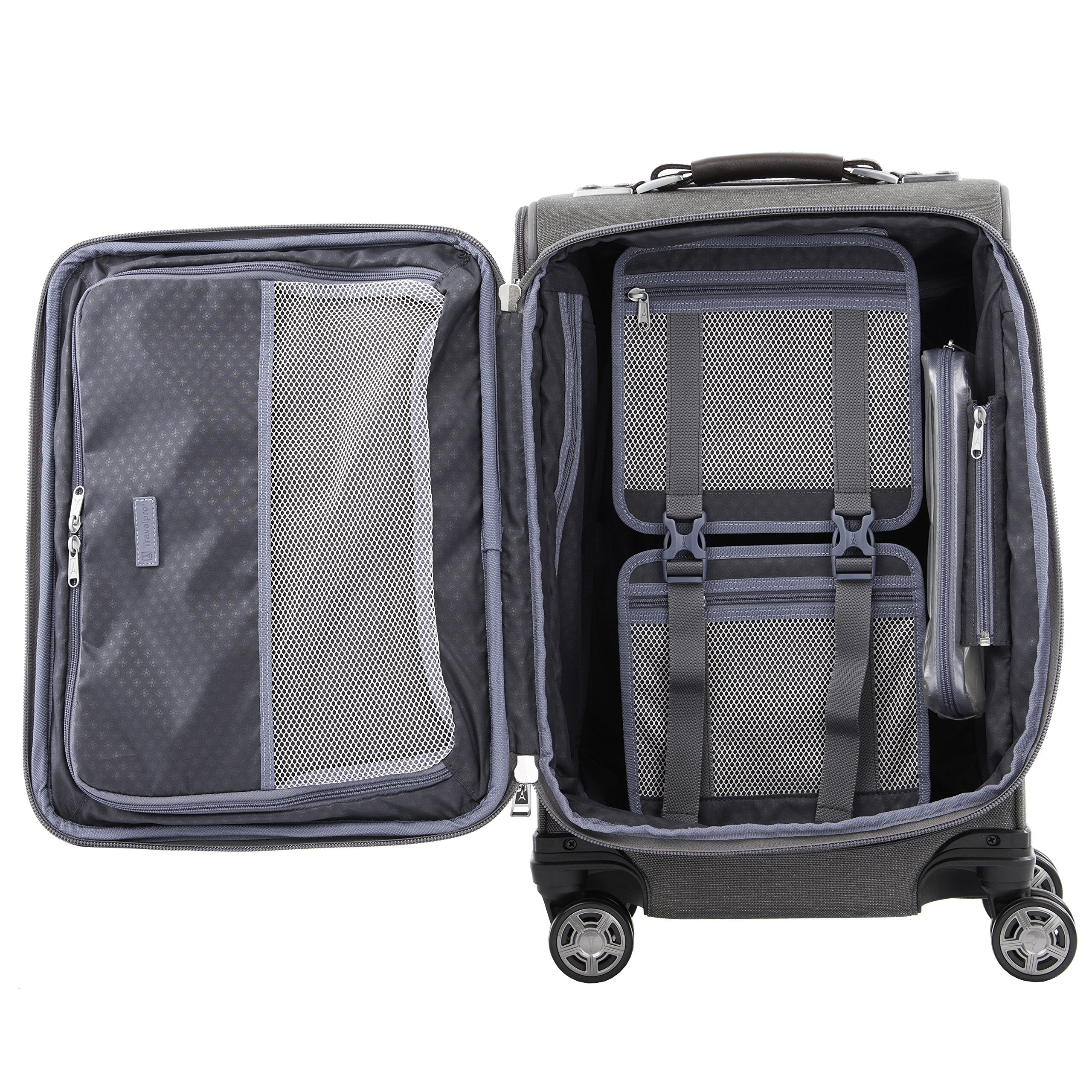 Travelpro Platinum Elite Softside Expandable Luggage, 8 Wheel Spinner Suitcase, USB Port, Fits up to 15" Laptop, Men and Women, Business Plus ( Vintage Grey , Carry-On 20-Inch ) Vintage Grey Carry On 20 Inch U1