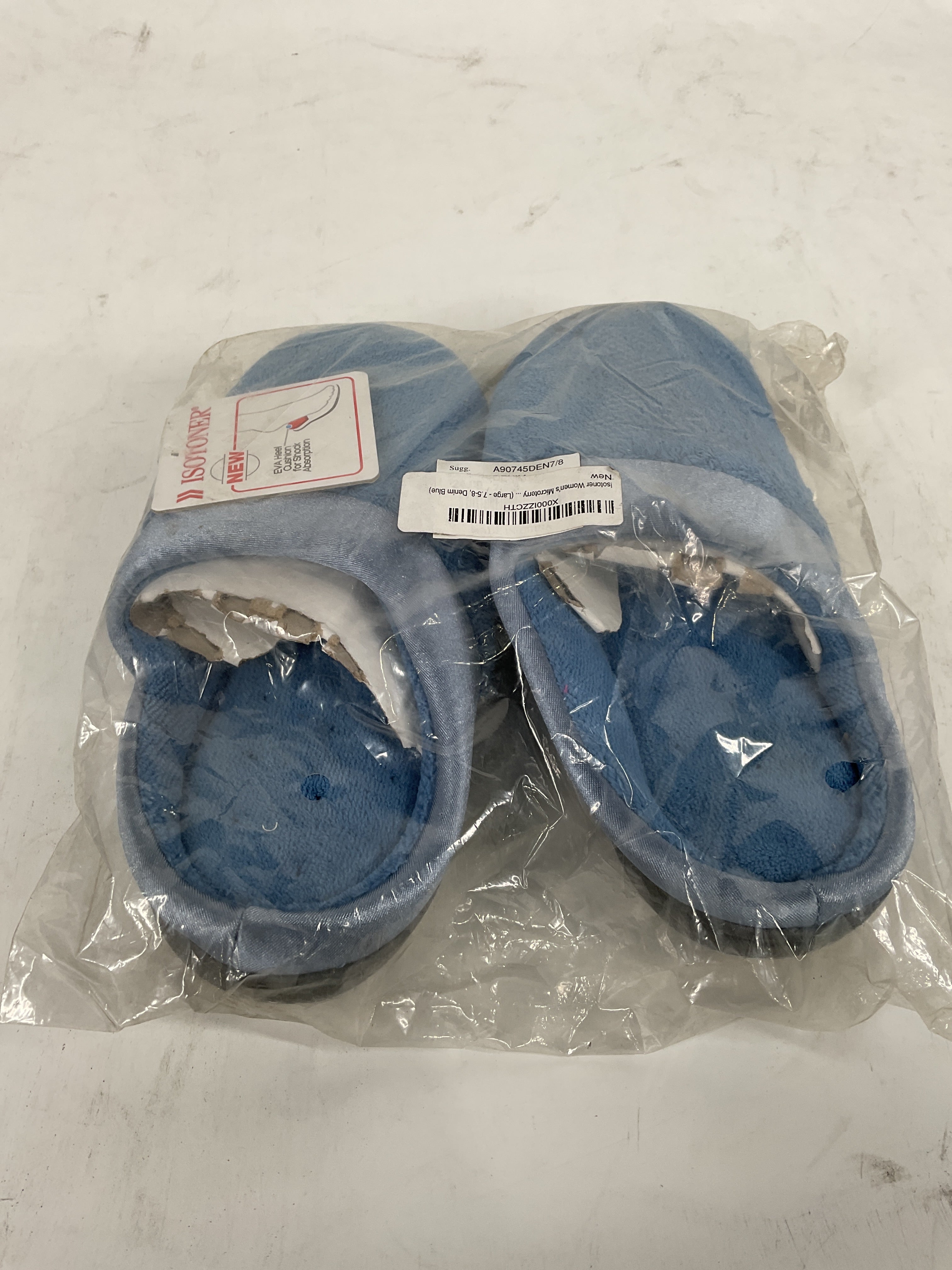 Isotoner Women's Microterry PillowStep Satin Cuff Clog Slippers Denim Medium 7 5 8 B M US U2