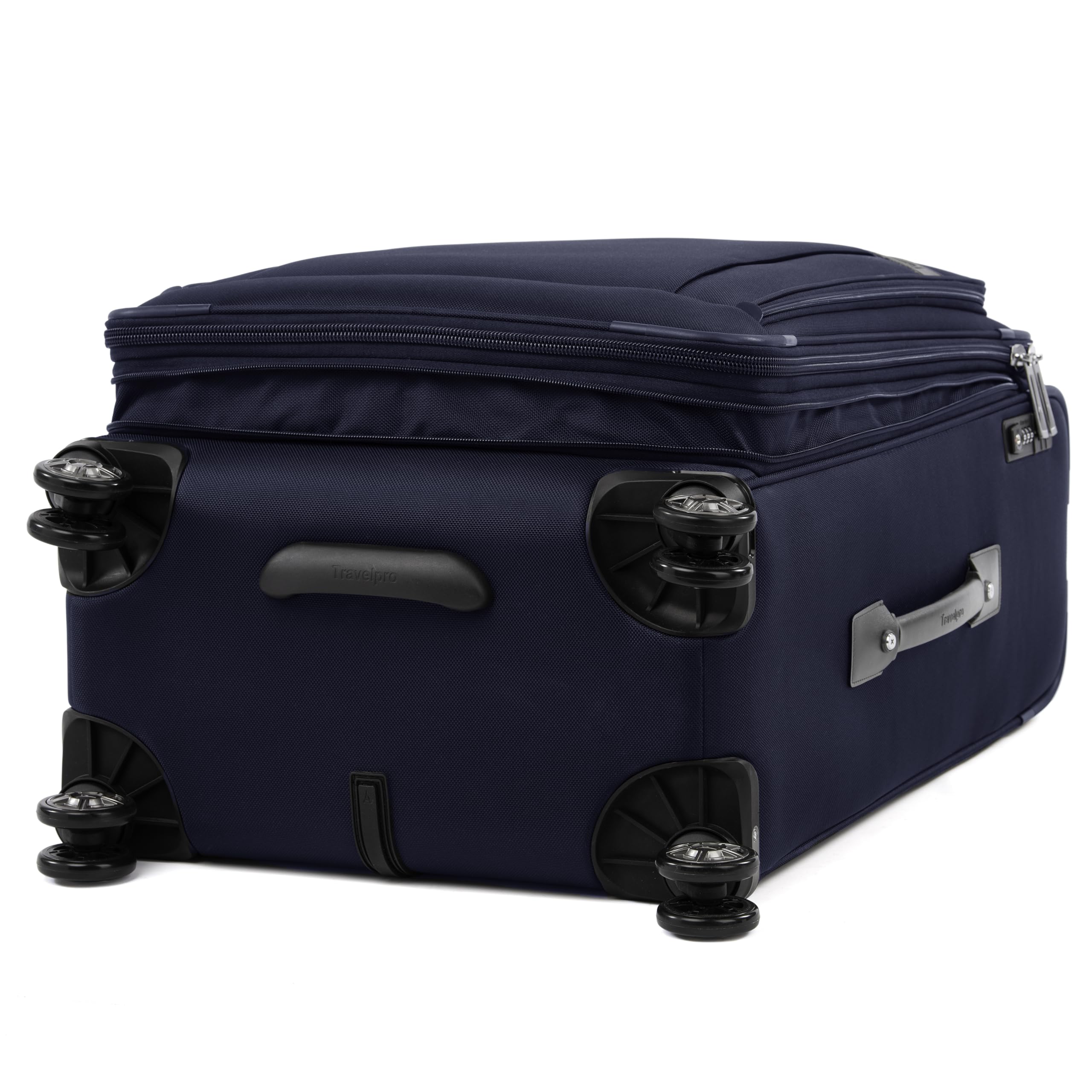 Travelpro Platinum Elite Softside Expandable Checked Luggage, 8 Wheel Spinner Large Suitcase, TSA Lock, Men and Women ( Dark Blue , Checked-Medium 25-Inch ) Dark Blue Checked Medium 25 Inch U9