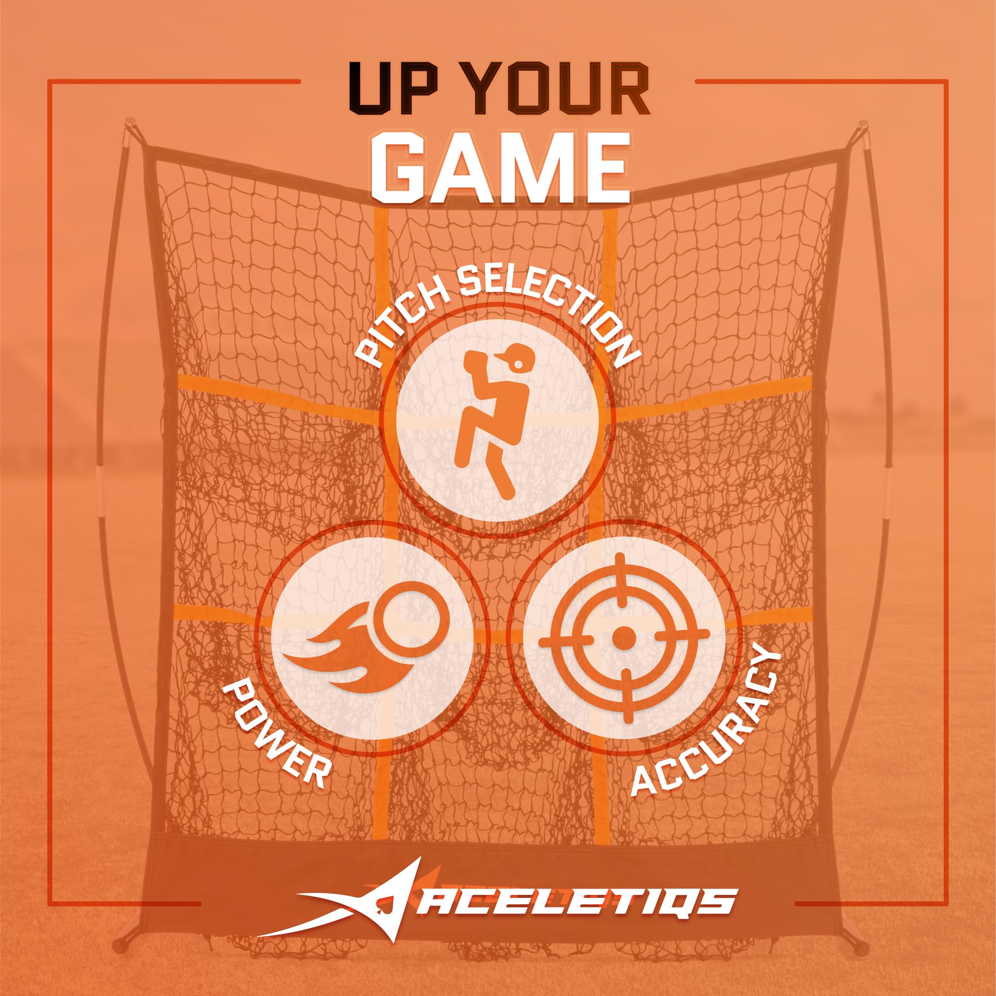 ACELETIQS® 9 Hole Pitching Net with Strike Zone for Baseball Pitching Target (Standard & 3X Adjustable Heights) – Portable Pitcher Training Equipment, Heavy-Duty Frame [Rubber+Base+U Stakes Included] black 48" H x 27" W U3