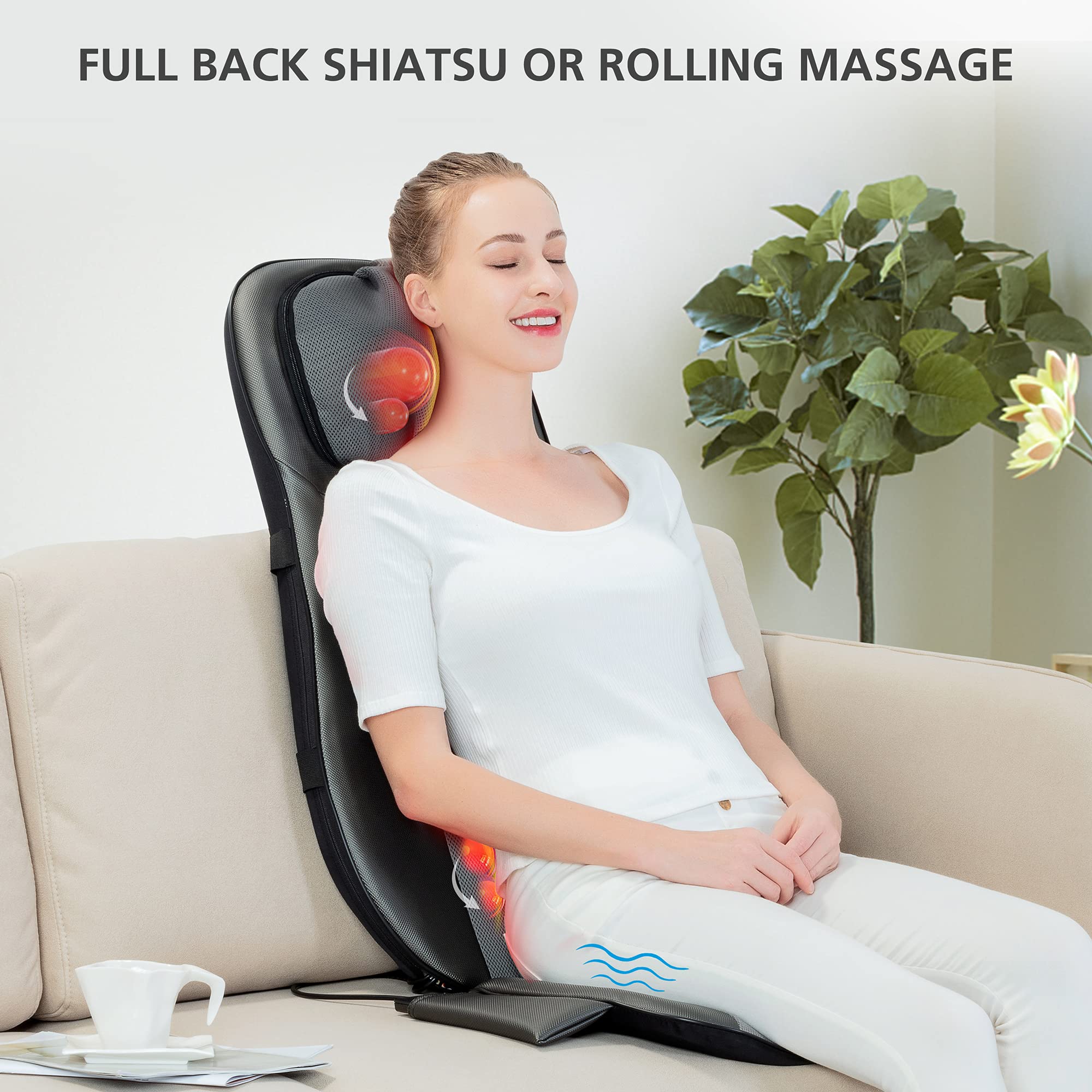 Snailax shiatsu Neck & Back Massager with Heat, Full Back Kneading Shiatsu or Rolling Massage, Massage Chair pad with Height Adjustment, Back Massager for Neck and Shoulder Grey and Black 1 Count (Pack of 1) U2