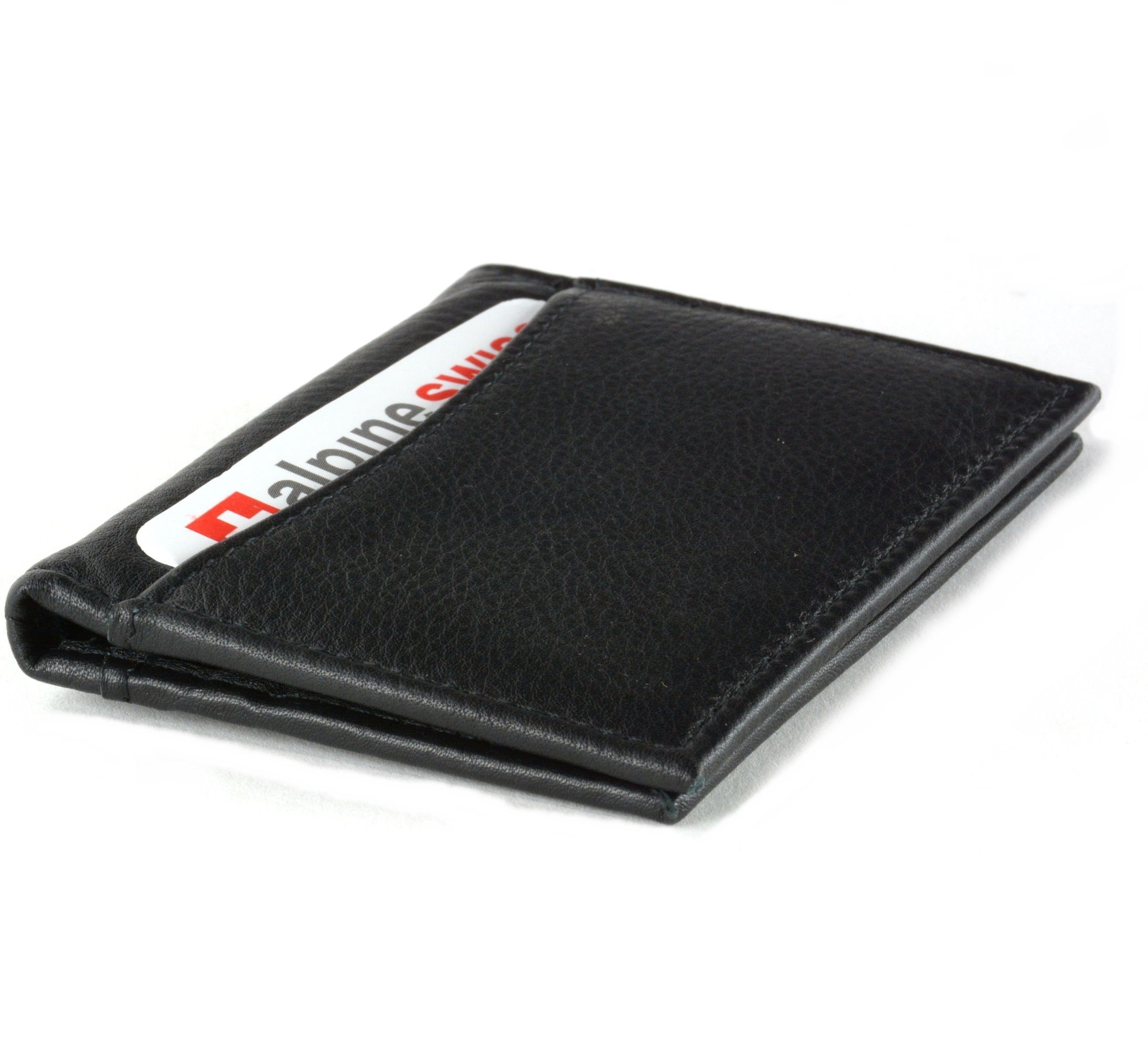 Alpine Swiss Thin Front Pocket Wallet Business Card Case 2 ID Window 6 Card Slot Black Black One Size U1