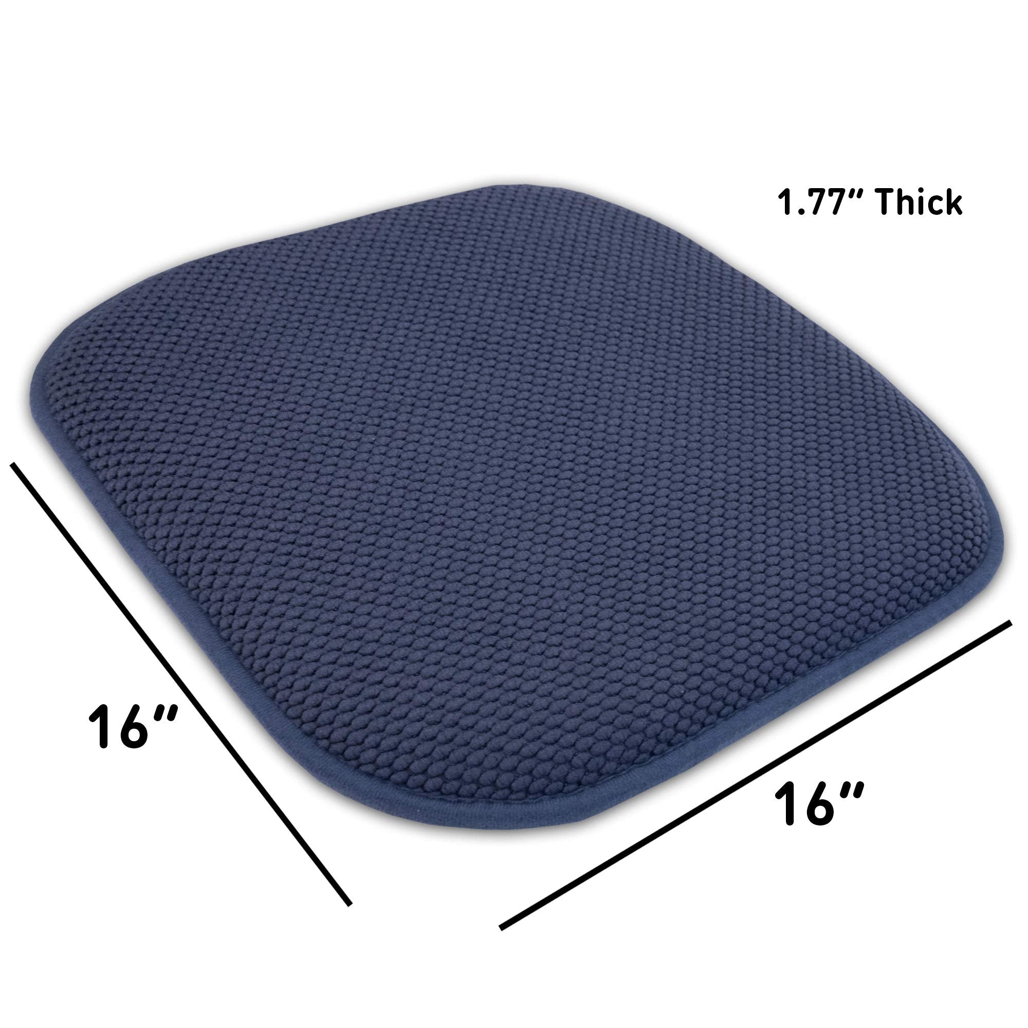 Sweet Home Collection Memory Foam Chair Cushion Honeycomb Pattern Solid Color Slip Non Skid Rubber Back Ultimate Comfort and Softness Rounded Square 16" x 16" Seat Cover,2 Pack,Navy Blue, 2 Piece Navy 2 Pack U1