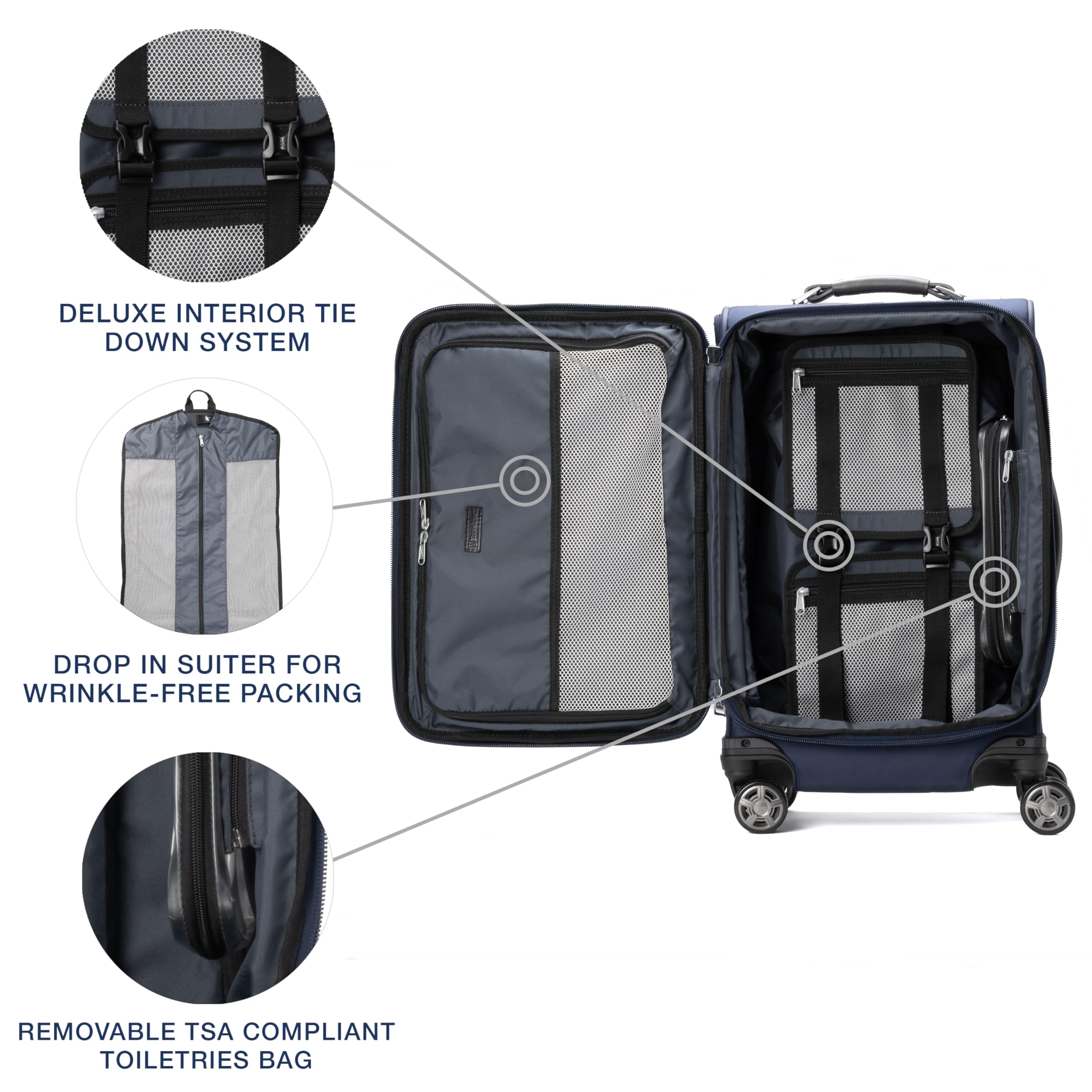 Travelpro Platinum Elite Softside Expandable Carry on Luggage, 8 Wheel Spinner Suitcase, USB Port, Suiter, Men and Women, Dark Blue, Carry On 21-Inch Dark Blue Carry-On 21-Inch U3