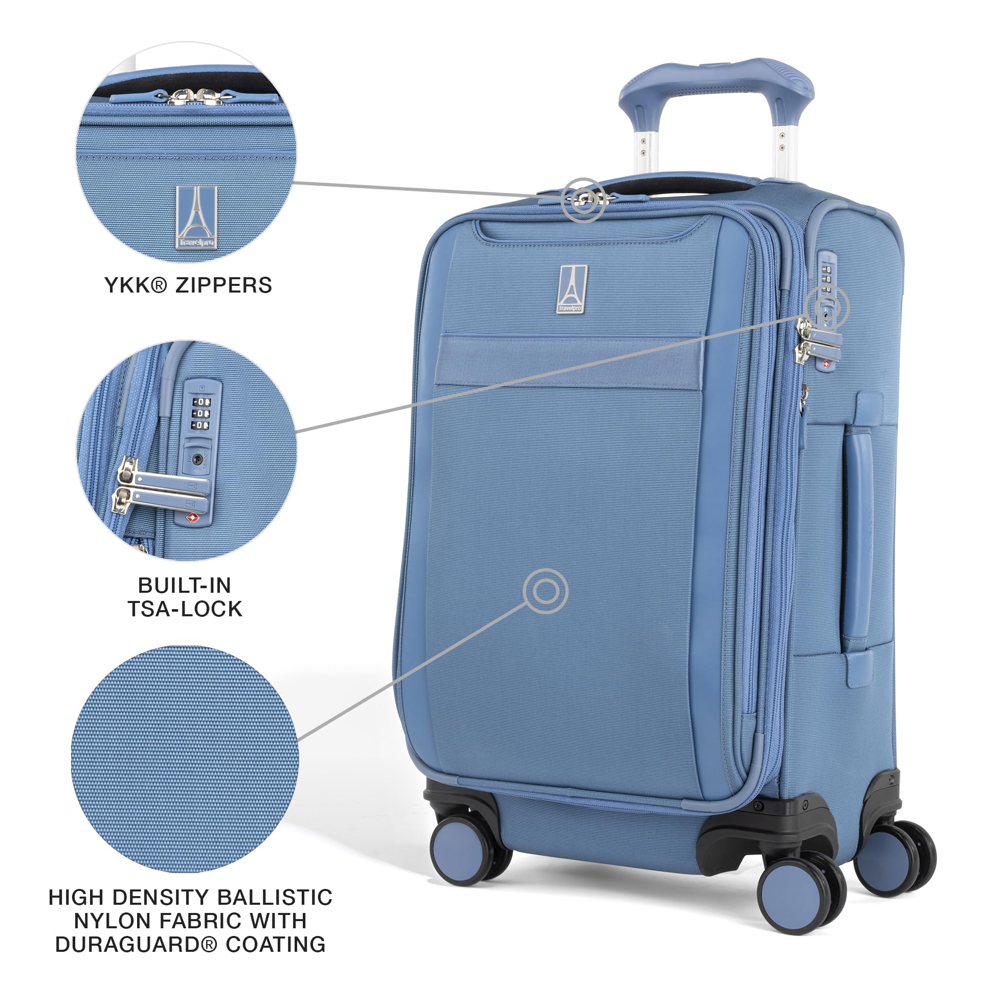 Travelpro VersaPack+ Lightweight Softside Expandable Carry on Luggage, 8 Spinner Suitcase, TSA Lock, Men and Women, Carry On 21-Inch, Elemental Blue Elemental Blue Carry On U1