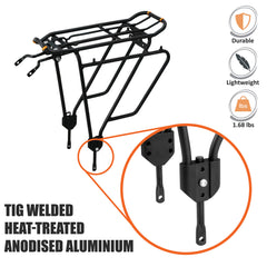 Ibera Bike Rack - Bicycle Touring Carrier Plus+ for Non-Disc Brake Mount, Frame-Mounted for Heavier Top & Side Loads, Height Adjustable for 26"-29" Frames Black  U1