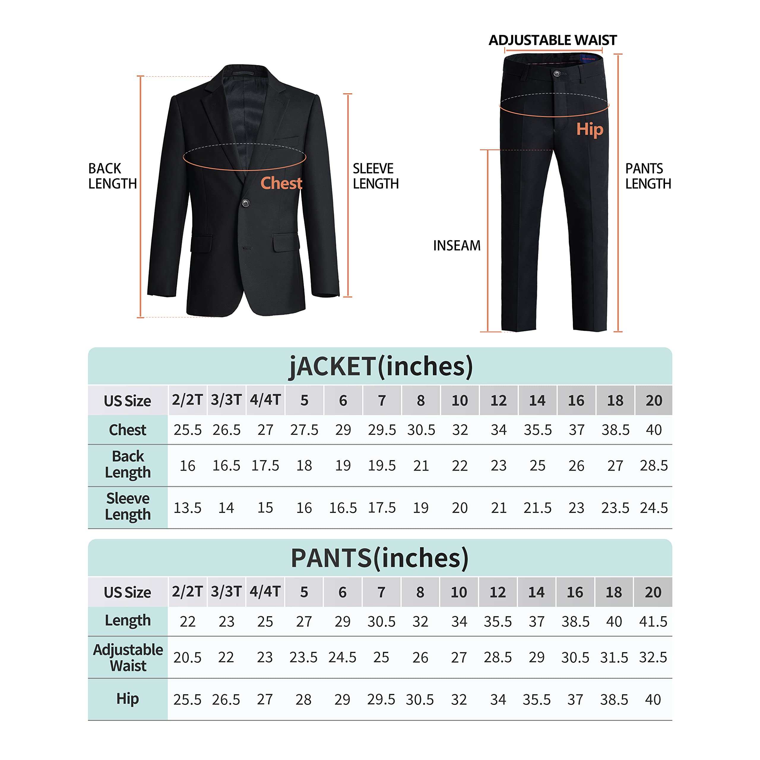 Plavict Boys' Suits Slim Fit 5 Piece, Adjustable Waist, Boys Formal Set Blue U1