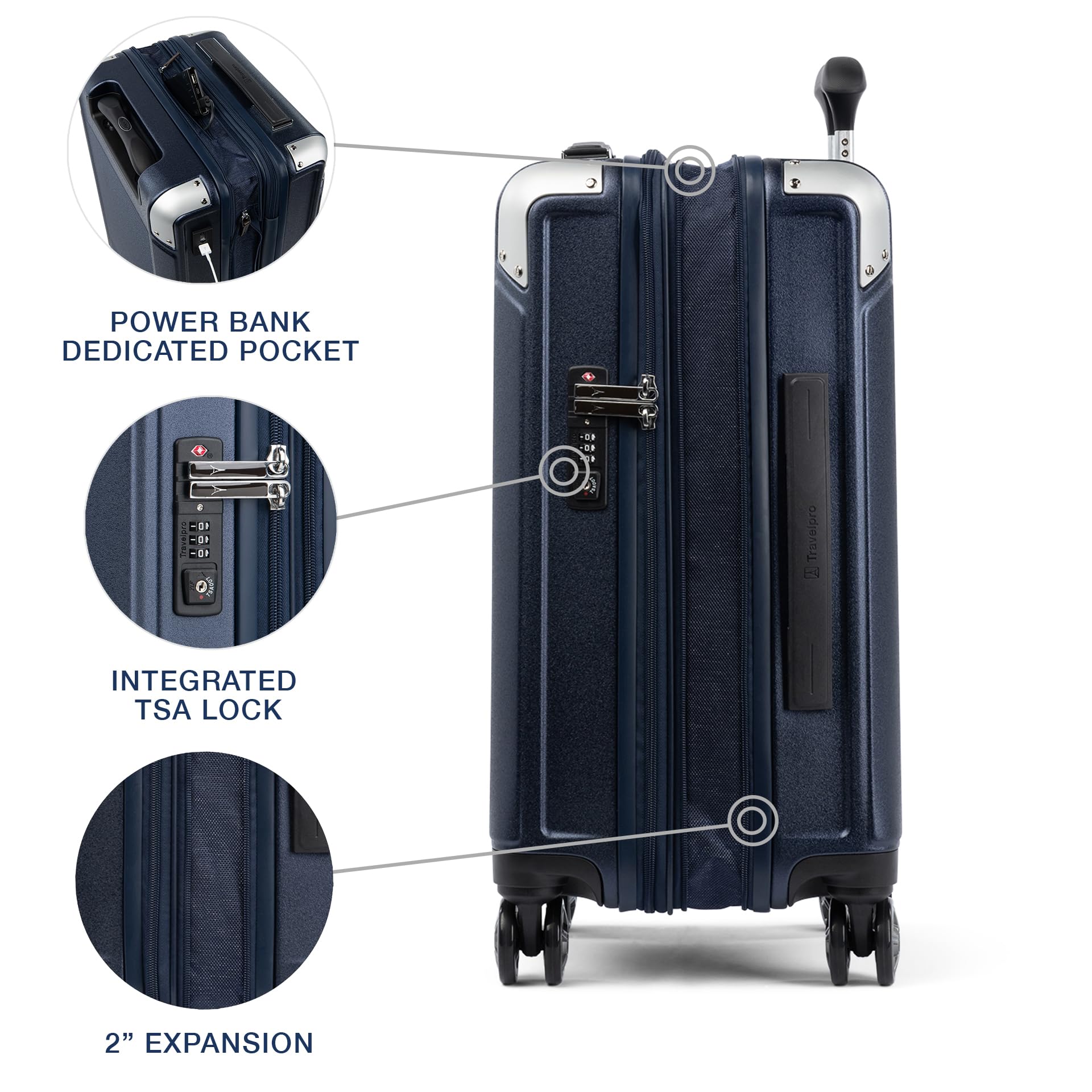 Travelpro Platinum Elite Hardside Expandable Spinner Wheel Luggage TSA Lock Hard Shell Polycarbonate Suitcase ( True Navy Blue , Carry-on 21-Inch ) True Navy Blue Carry On 21 Inch U3