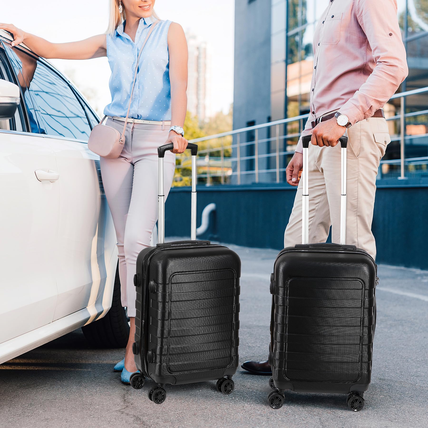 ZENY Hardside Expandable Spinner Luggage Suitcase Lightweight Travel Luggage with Double Spinner Wheels, Carry-On 21 Inch (Black) U1