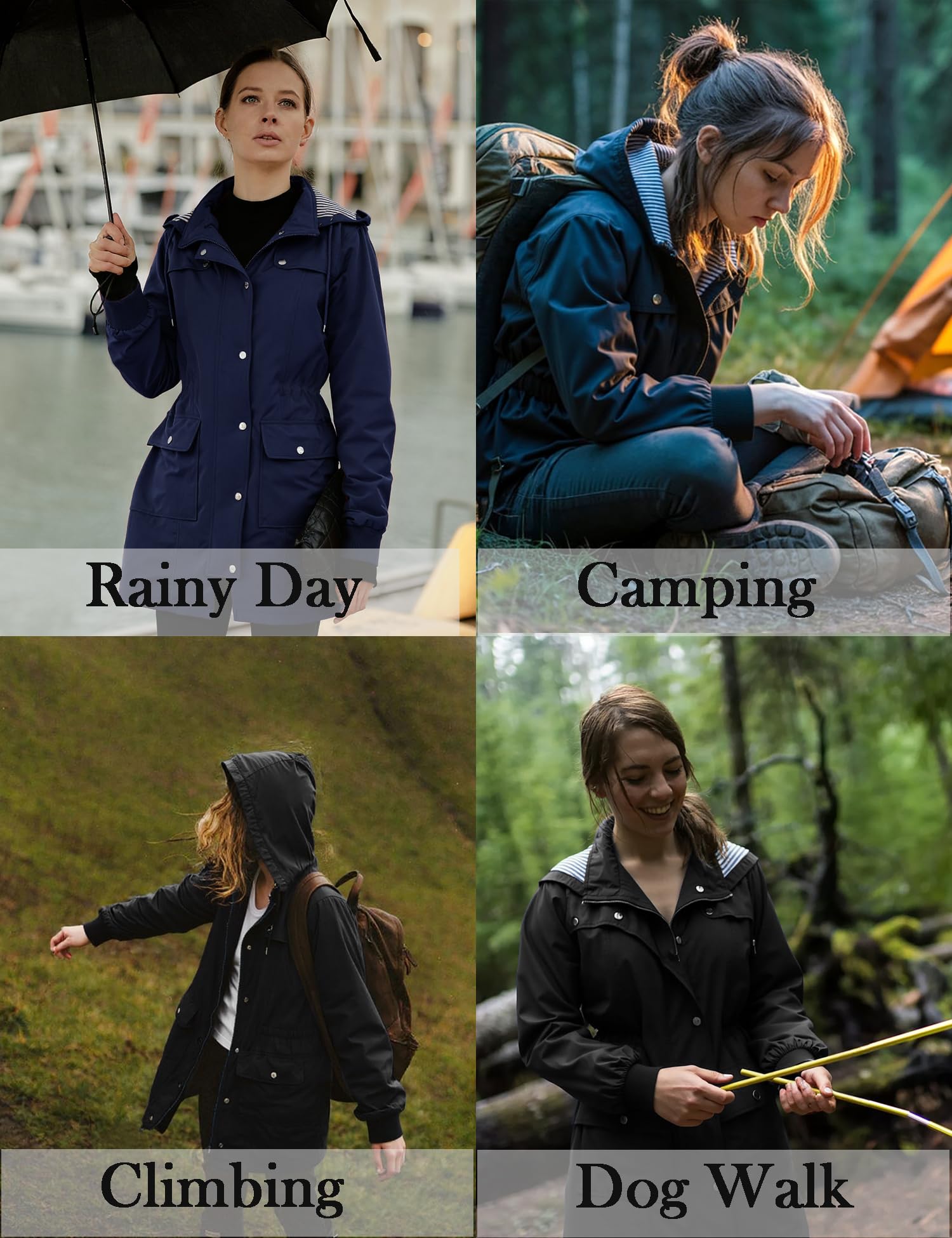 Bloggerlove Womens Rain Jackets Hooded Lightweight Rain coat Outdoor Waterproof Windbreaker Black XL Black Extr Large U1
