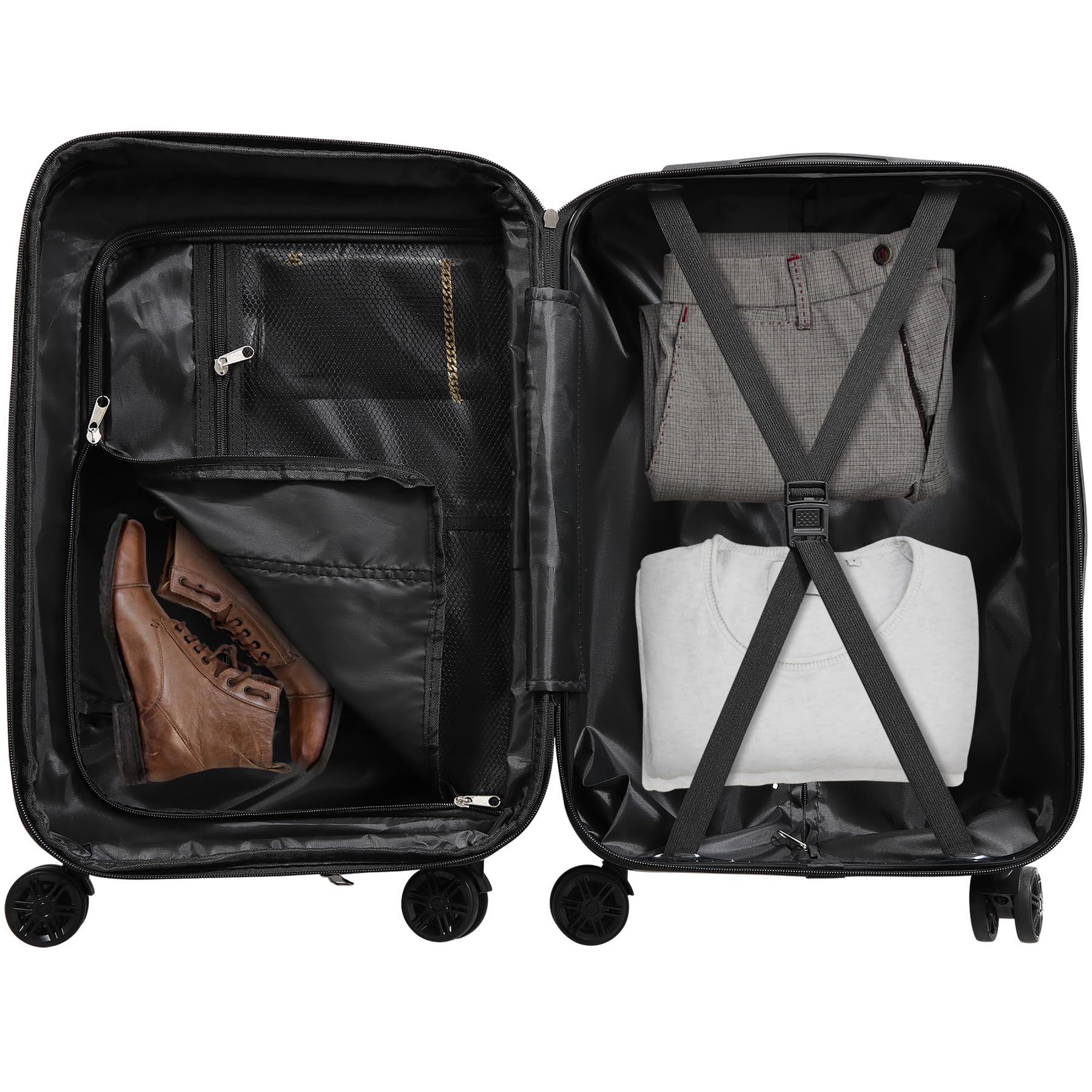 ZENY Hardside Expandable Spinner Luggage Suitcase Lightweight Travel Luggage with Double Spinner Wheels, Carry-On 21 Inch (Black) U1