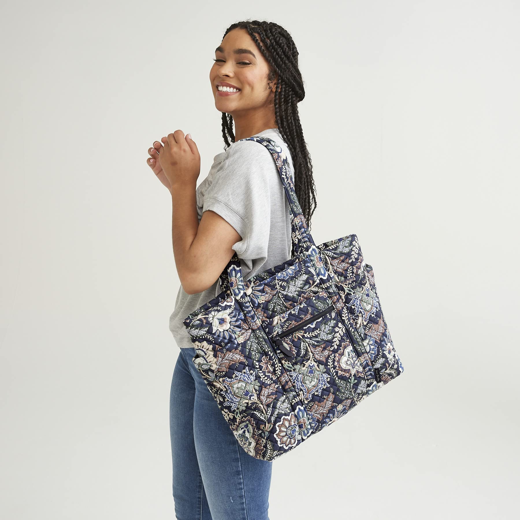 Vera Bradley Women's Cotton Deluxe Vera Tote Bag, Island Garden - Recycled Cotton, One Size U1