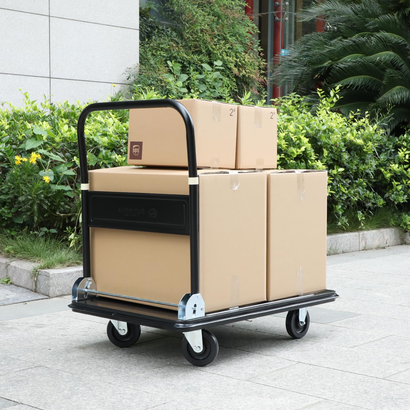 Olympia Tools Foldable Push Cart Dolly - 600 Lb. Capacity Heavy Duty Platform Truck with 360° Swivel Wheels - Blue Olive Green/Blue 600LB Capacity U1