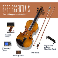 Cecilio CVN-300 Solidwood Ebony Fitted Violin with D'Addario Prelude Strings, Size 4/4 (Full Size) U2