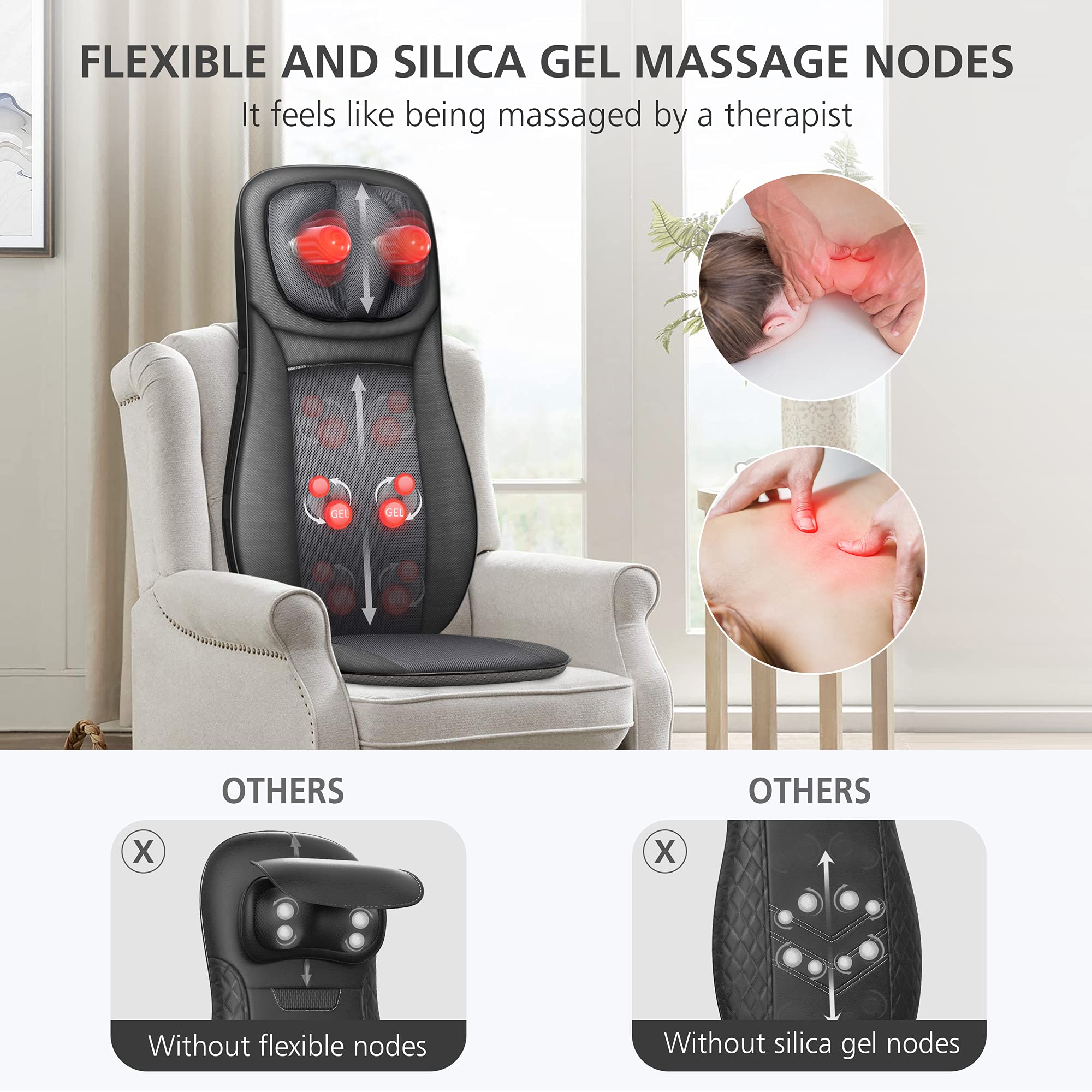 Snailax shiatsu Neck & Back Massager with Heat, Full Back Kneading Shiatsu or Rolling Massage, Massage Chair pad with Height Adjustment, Back Massager for Neck and Shoulder Grey and Black 1 Count (Pack of 1) U2
