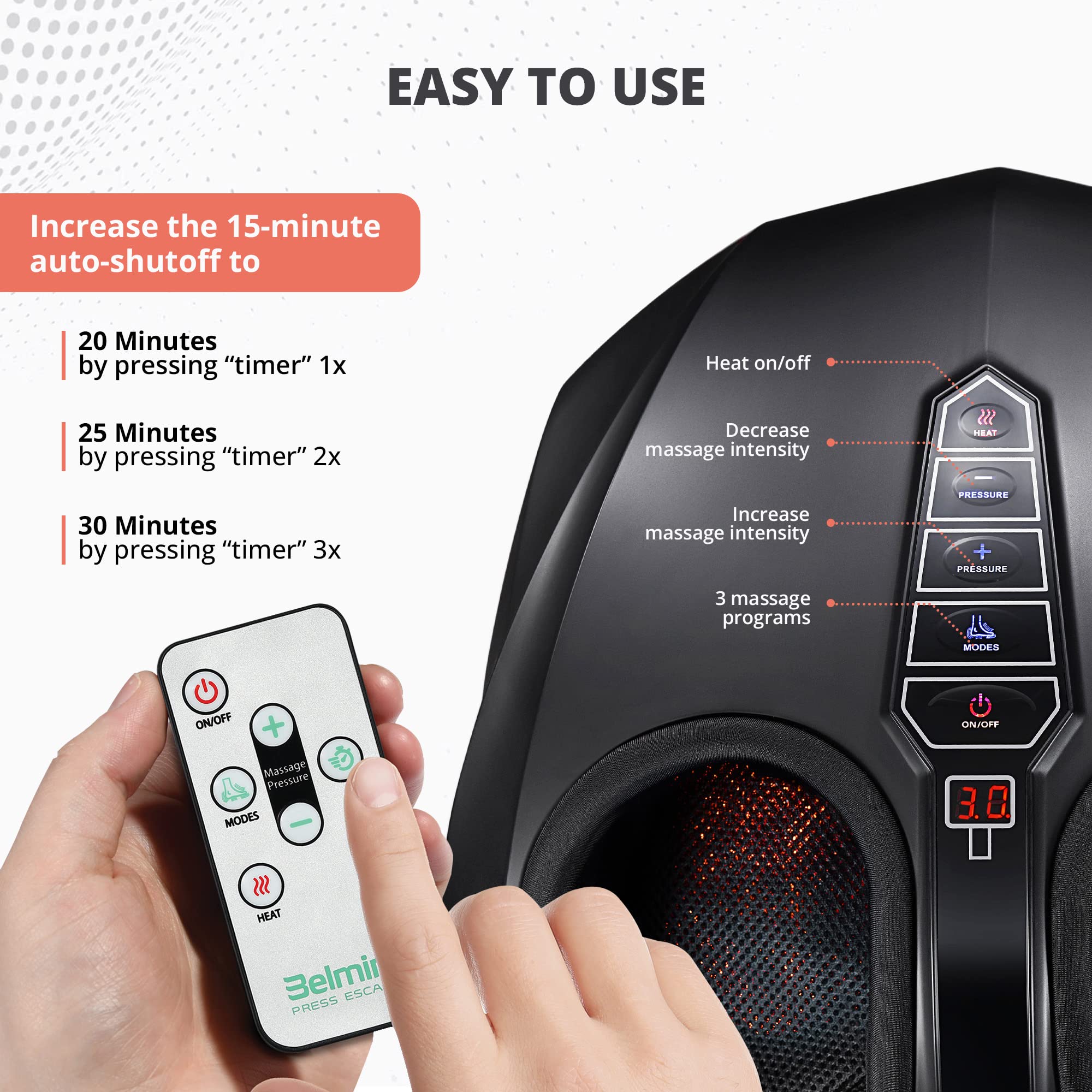 Belmint Foot Massager Machine - Shiatsu Foot Massager with Heat, Deep-Kneading Foot Massager for Plantar Fasciitis, Neuropathy - Unique Gifts for Him Her/Women & Men, Fathers Day Gift Idea Black  U4