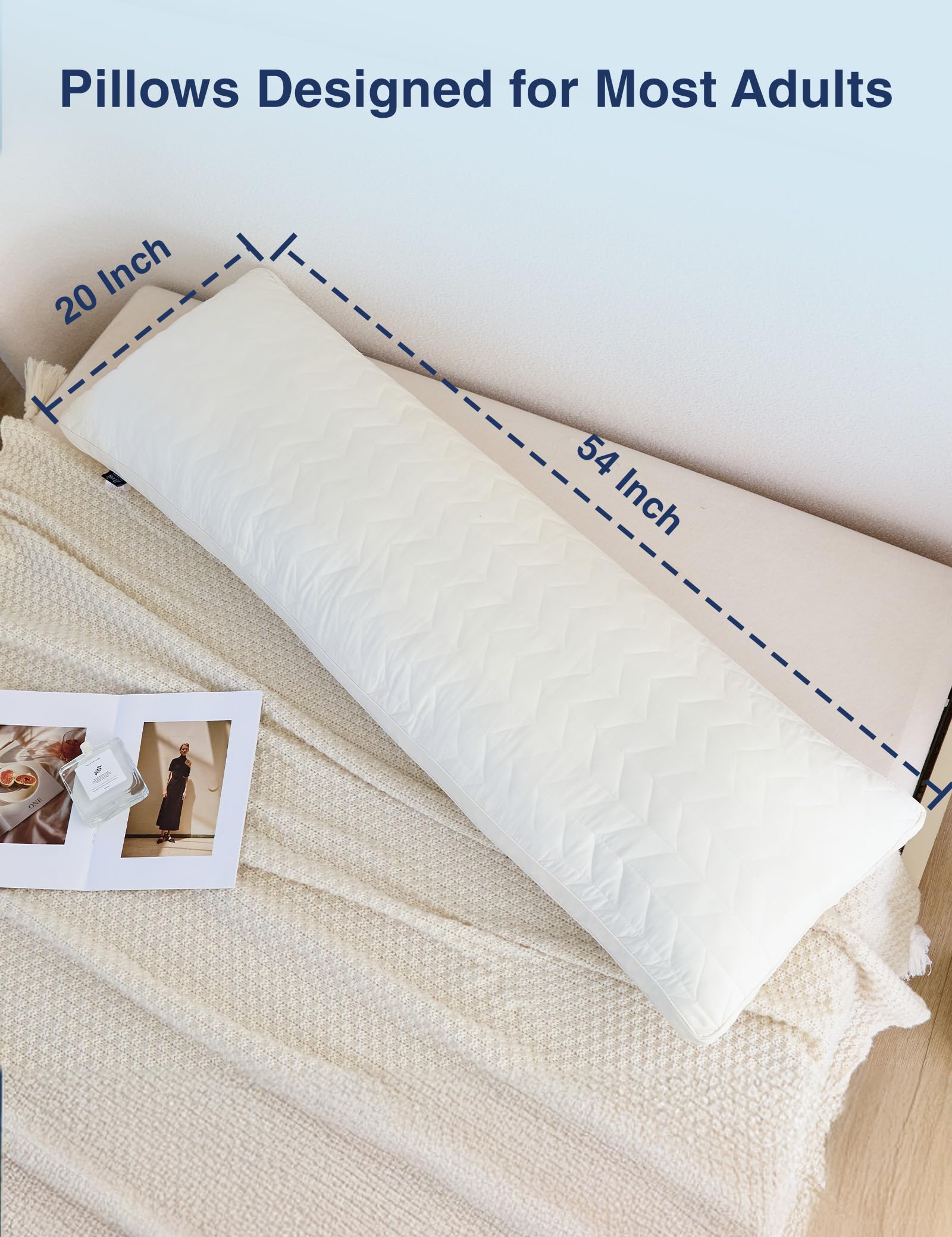 ZonLi Memory Foam Body Pillow for Adults, Long Pillow for Bed, Firm Body Pillow for Side Sleeper, Elegant Quilted Full Length Body Pillows Large -20x54 inch, White White 20 in x 54 in U1