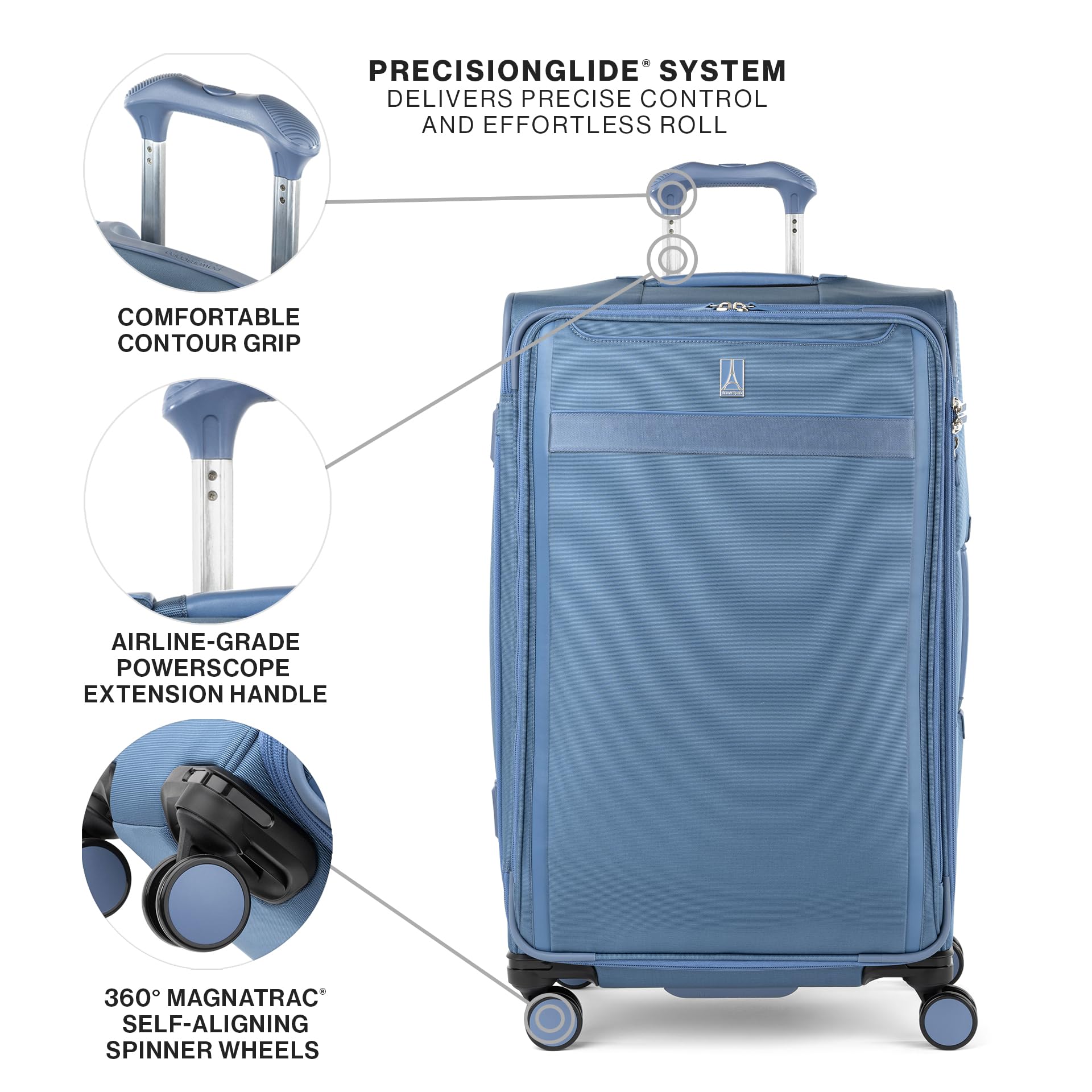 Travelpro VersaPack+ Lightweight Softside Expandable Checked Luggage, 8 Spinner Suitcase, TSA Lock, Men and Women, Checked Large 29-Inch, Elemental Blue U1