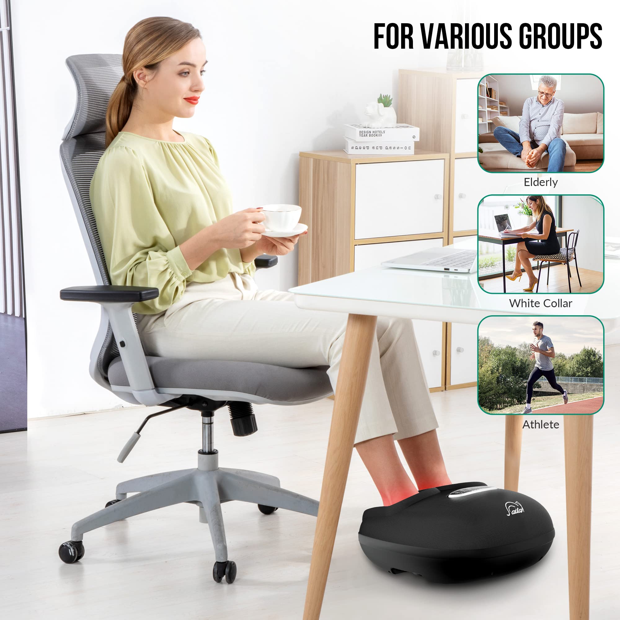 Snailax Shiatsu Foot Massager with Heat, Deep Kneading, Compression, Vibration, Feet Massager Machine for Plantar Fasciitis, Neuropathy, Foot Warmer Under Desk, Size 13, Gifts for Men, Women Black 1 Count (Pack of 1) U1