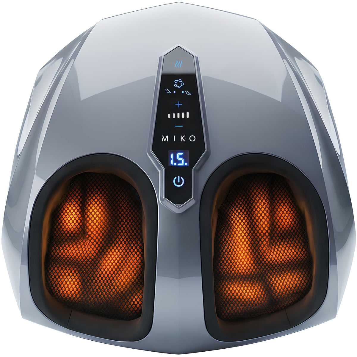 MIKO Foot Massager Machine with Deep-Kneading, Compression, Shiatsu, and Heat for Plantar Fasciitis, Neuropathy - Fits up to Men Size 12 Grey With Button Grey U1