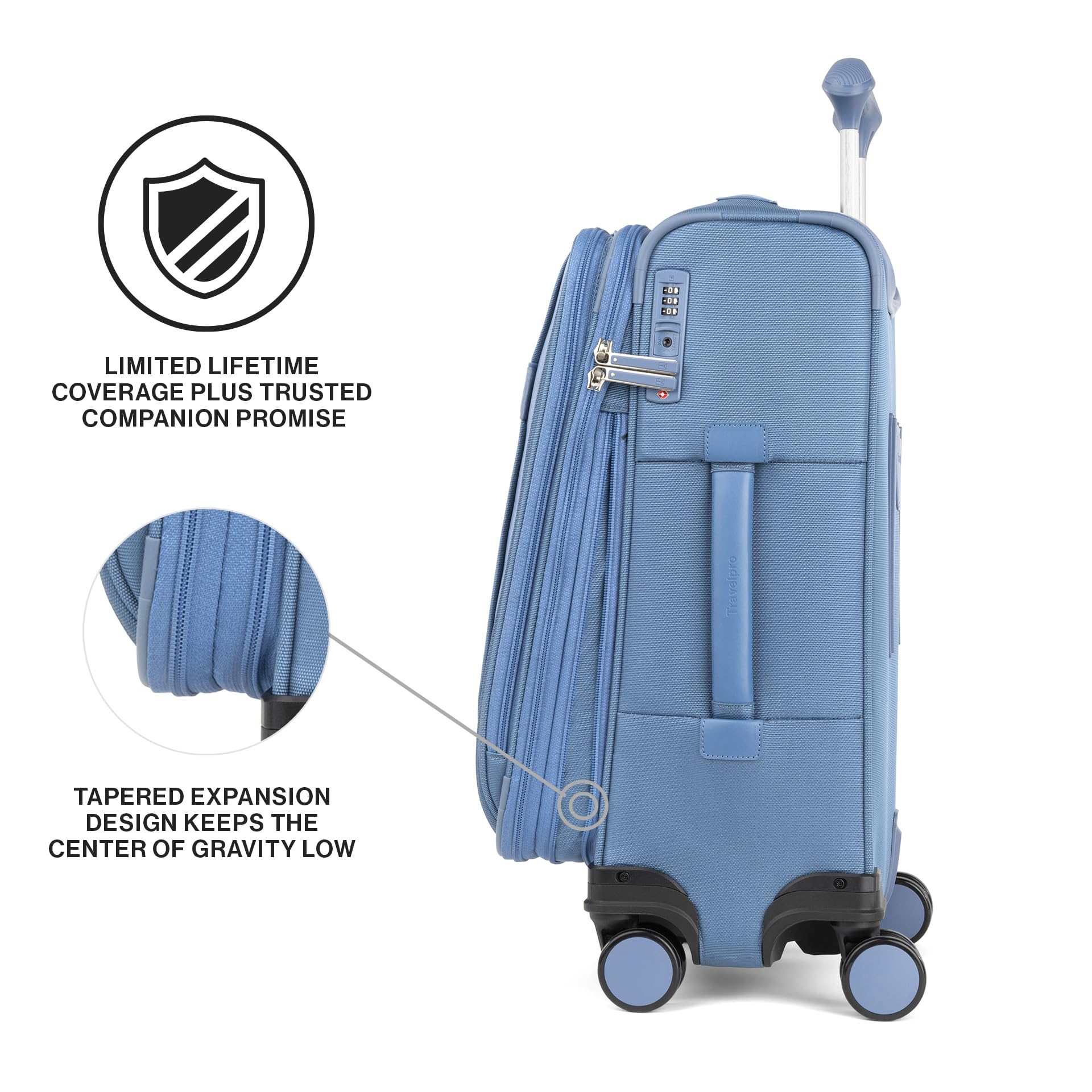 Travelpro VersaPack+ Lightweight Softside Expandable Carry on Luggage, 8 Spinner Suitcase, TSA Lock, Men and Women, Carry On 21-Inch, Elemental Blue Elemental Blue Carry On U1