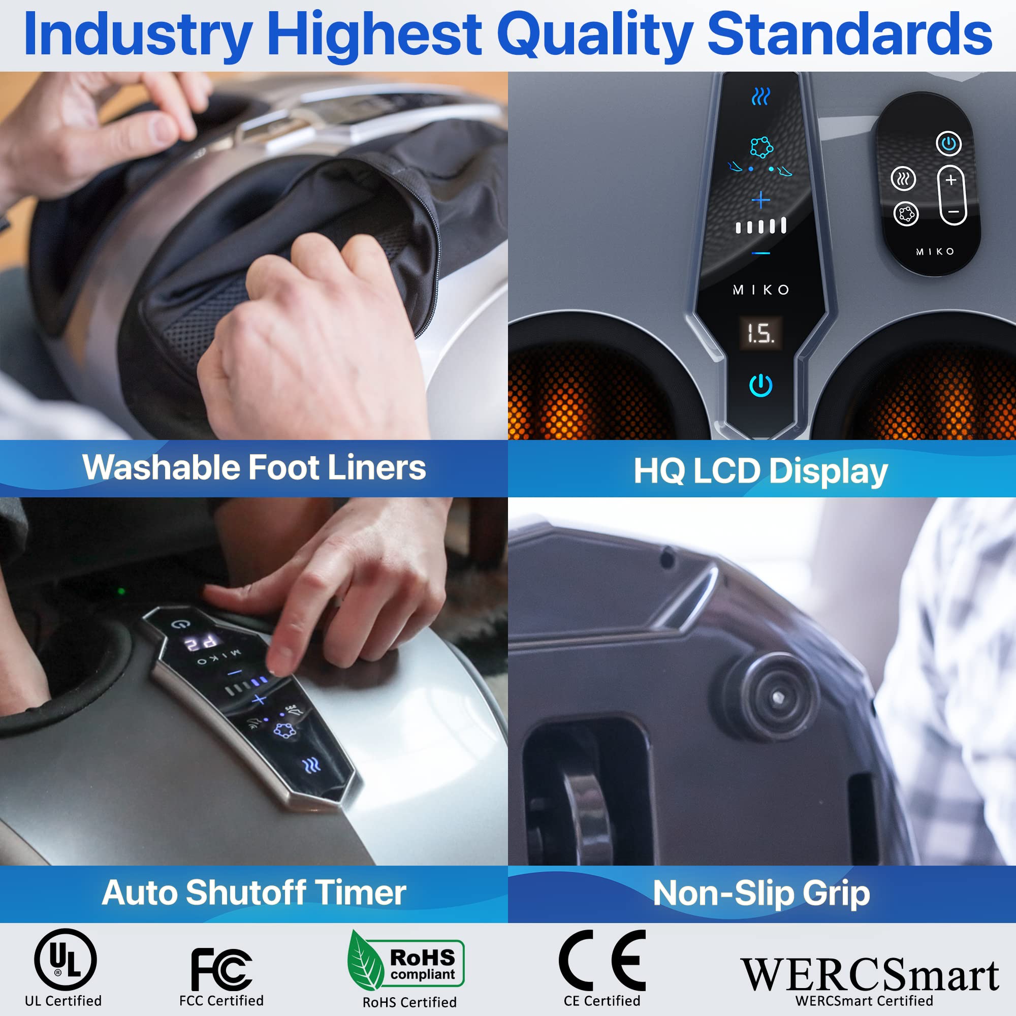 MIKO Foot Massager Machine - Deep Kneading, Shiatsu, Air Compression, and Heat Therapy - Plantar Fasciitis, Diabetics, Neuropathy, Fits Up to Men Size 12 U1
