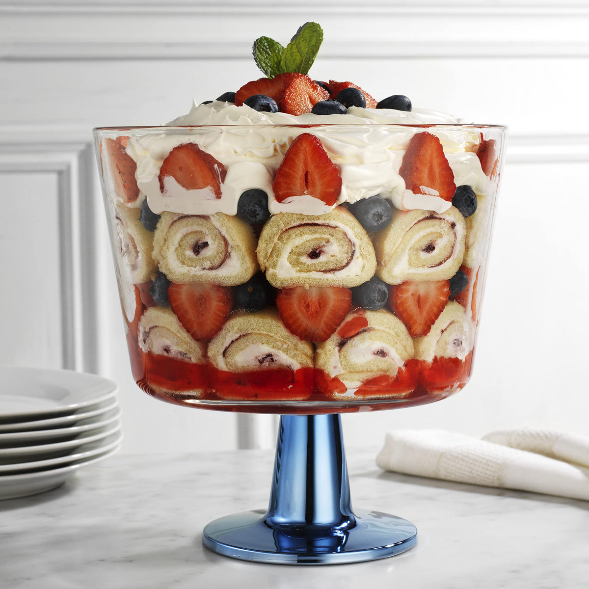 Elegant Home Glass Color Footed Trifle Fruit/Salad Bowl (Clear) U1