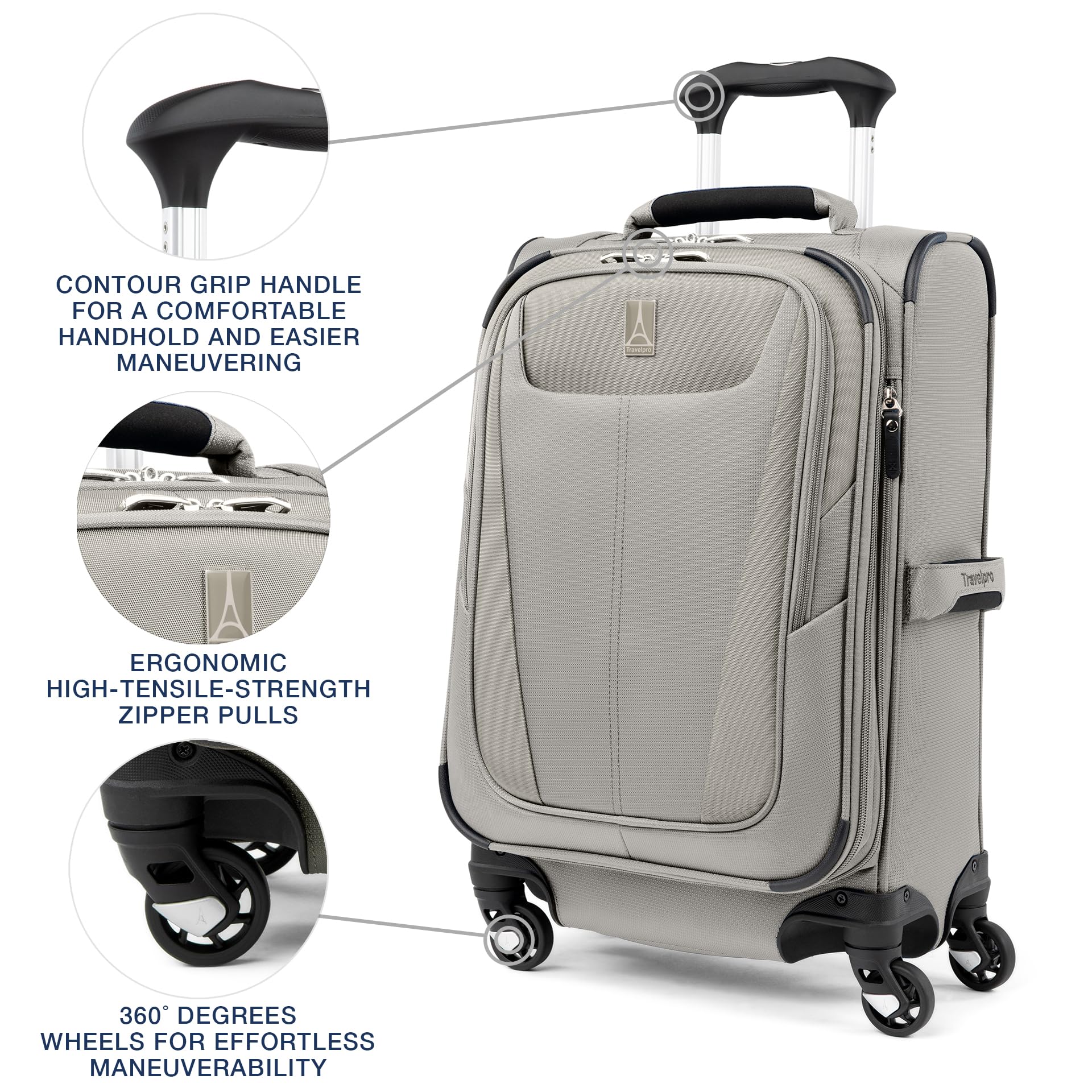 Travelpro Maxlite 5 Softside Expandable Carry on Luggage with 4 Spinner Wheels, Lightweight Suitcase, Men and Women, Champagne, Compact Carry on 20-Inch U1