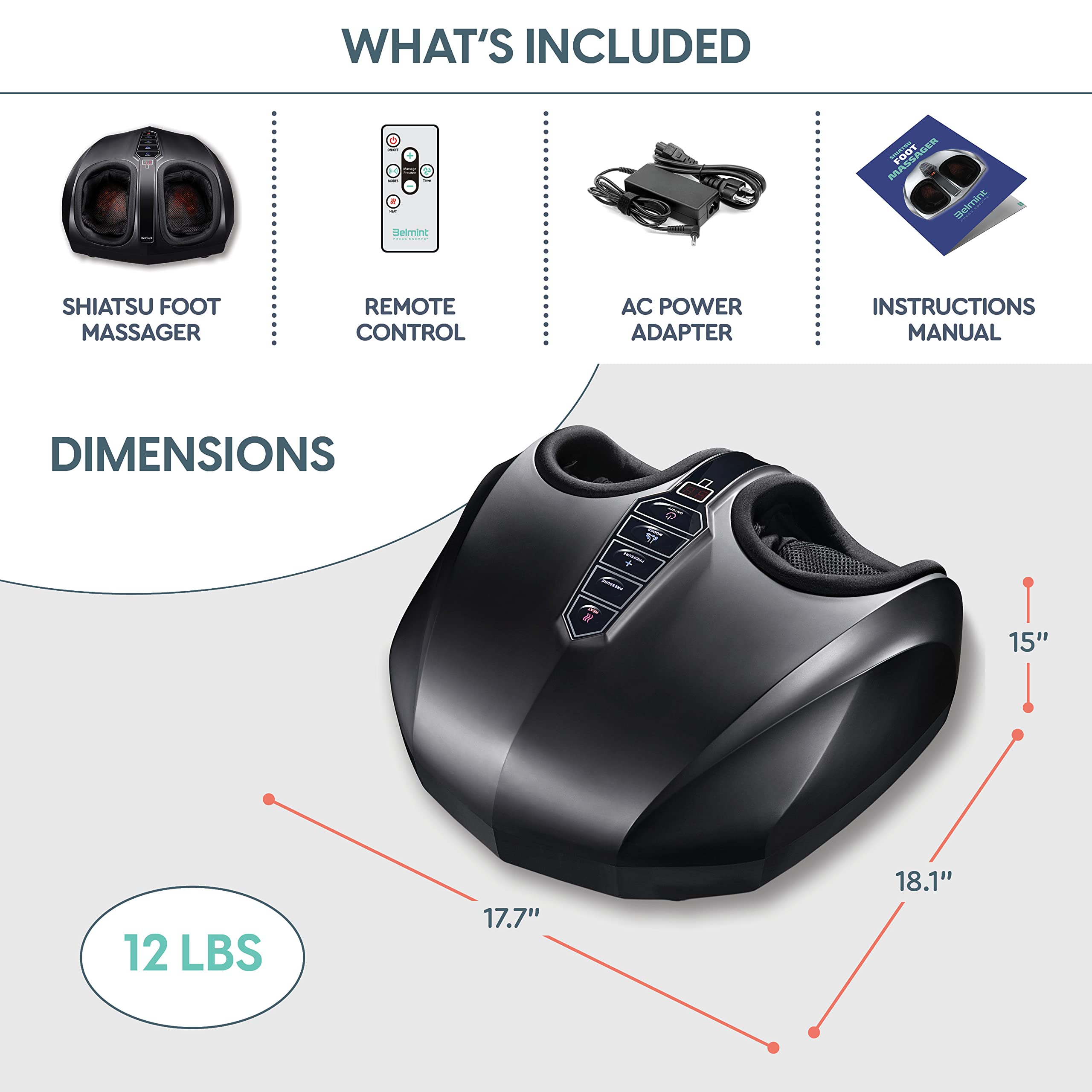 Belmint Foot Massager Machine - Shiatsu Foot Massager with Heat, Deep-Kneading Foot Massager for Plantar Fasciitis, Neuropathy - Unique Gifts for Him Her/Women & Men, Fathers Day Gift Idea Black  U4