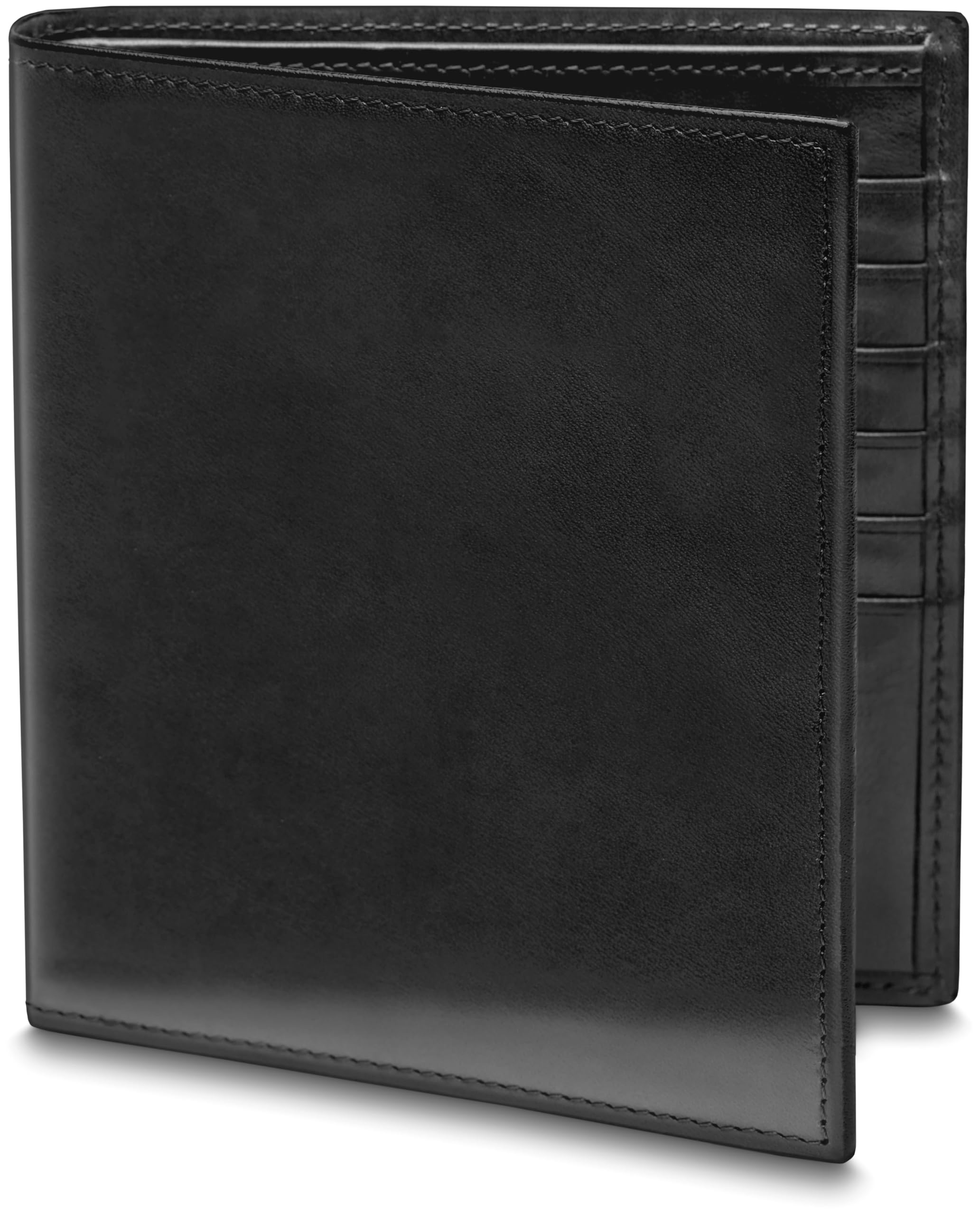 Bosca Men’s Wallet In Old Leather – 12 Pockets Bi-Fold Credit Holder Hand-Stained Full Grain Leather, RFID Blocking Black Black  U1