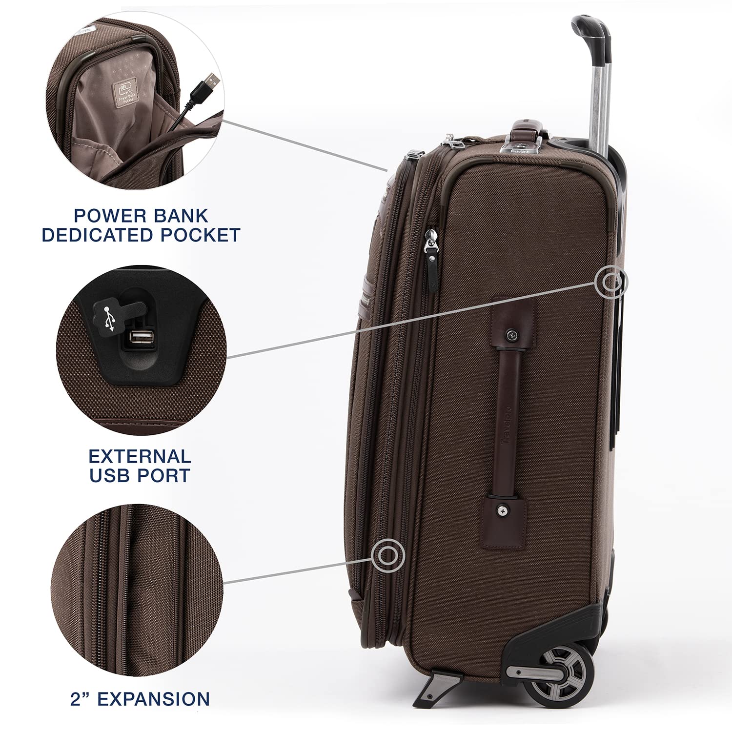 Travelpro Platinum Elite Softside Expandable Carry on Luggage, 2 Wheel Upright Suitcase, USB Port, Men and Women, Rich Espresso, Carry On 22-Inch Rich Espresso Carry-On 22-Inch U1