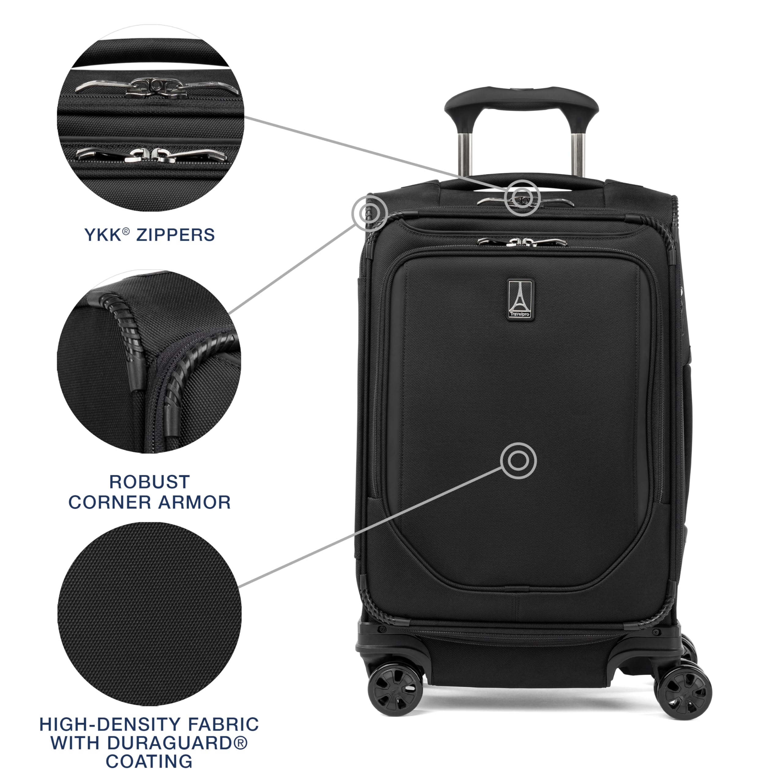 Travelpro Crew Classic Lightweight Softside Expandable Carry on Luggage, 8 Wheel Spinner Suitcase, Men and Women, Carry On 21-Inch, Black Black Carry On U3