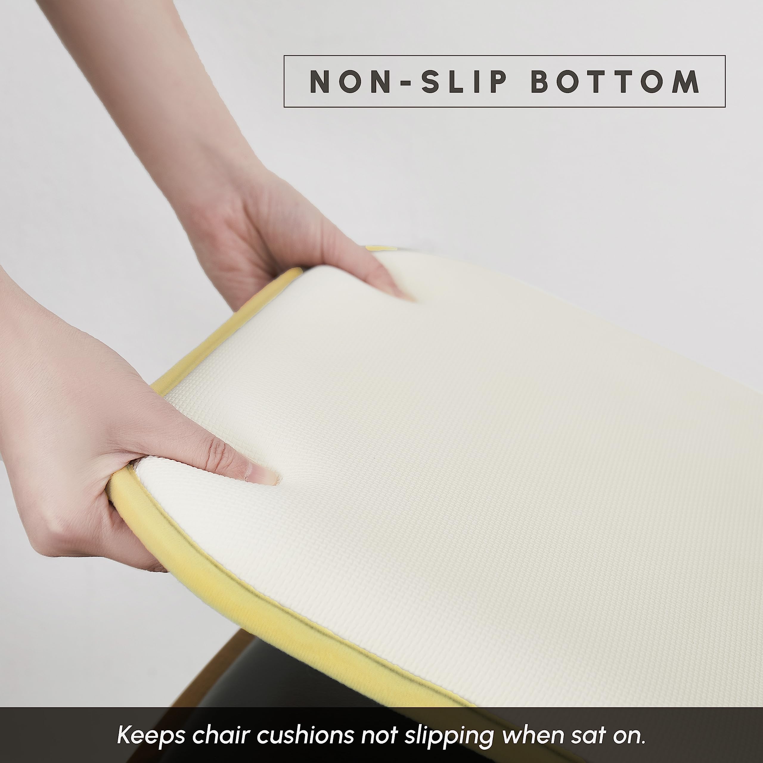 Elegant Comfort Chair Cushion Covers with Ties and Non Skid Rubber Backing-Thick Memory Foam - Soft Cushion Pad- Rounded Square Seat Cover- 16 x 16 Inches - Set of 2 Chevron Textured Pattern, Yellow Chevron Yellow Set of 2 U1